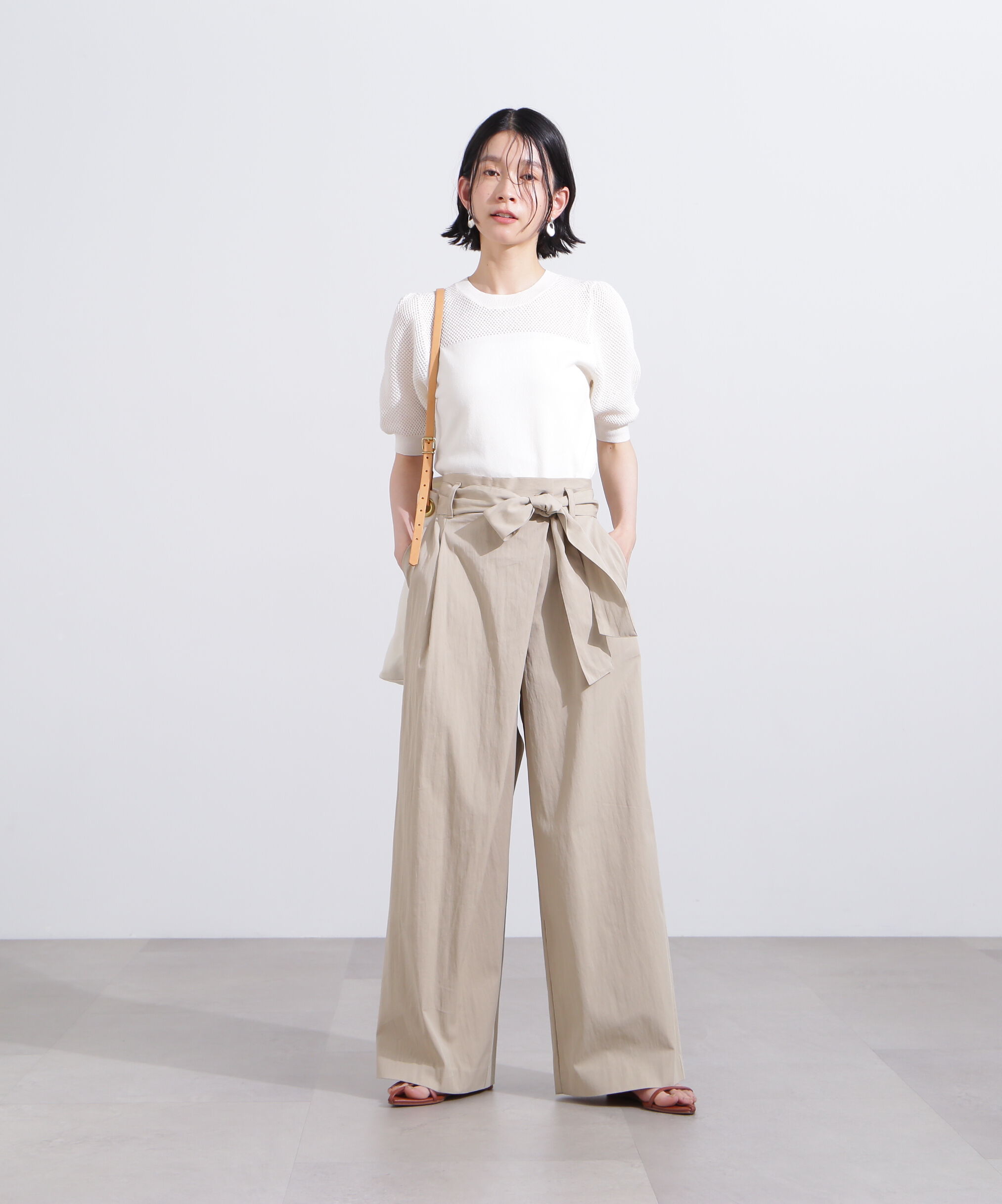  「メッシュ切替半袖ニット」|ニット・セーター|