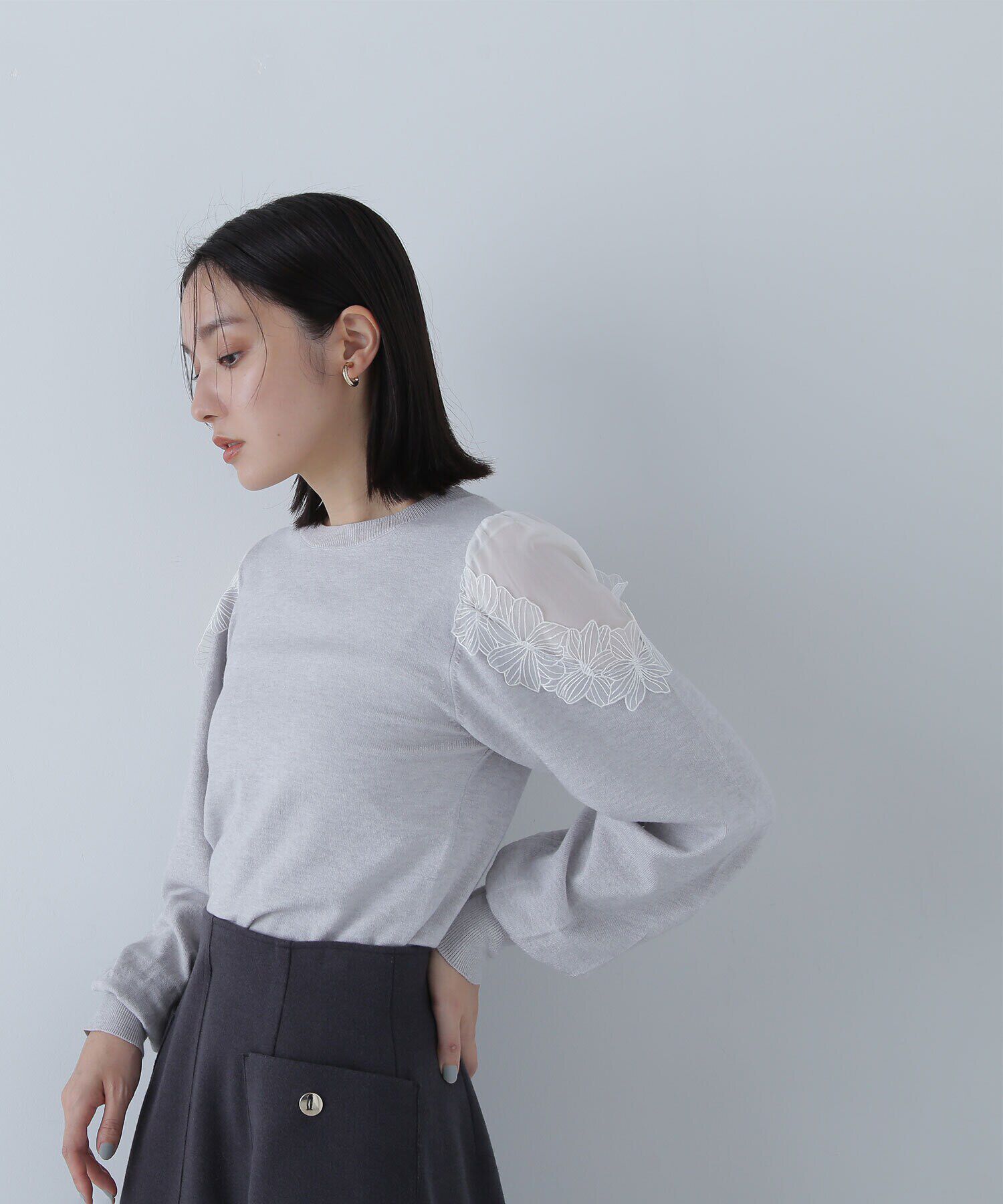  「フラワーレーストリミングニット」|ニット・セーター|