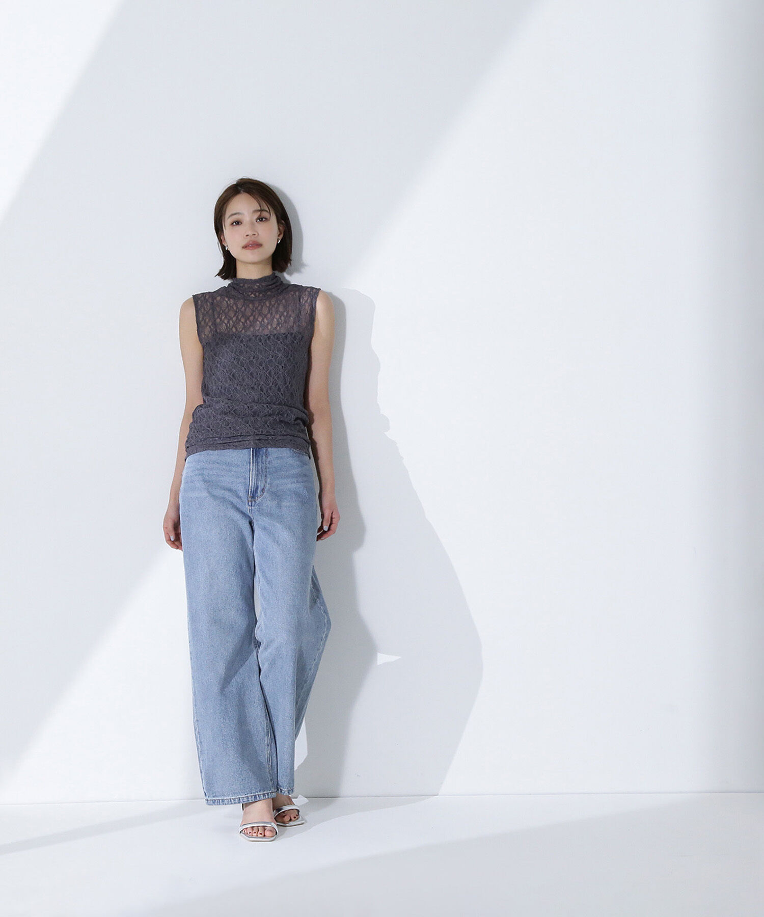  「ハイネックシアーレースノースリーブカットソー」|Tシャツ・カットソー|