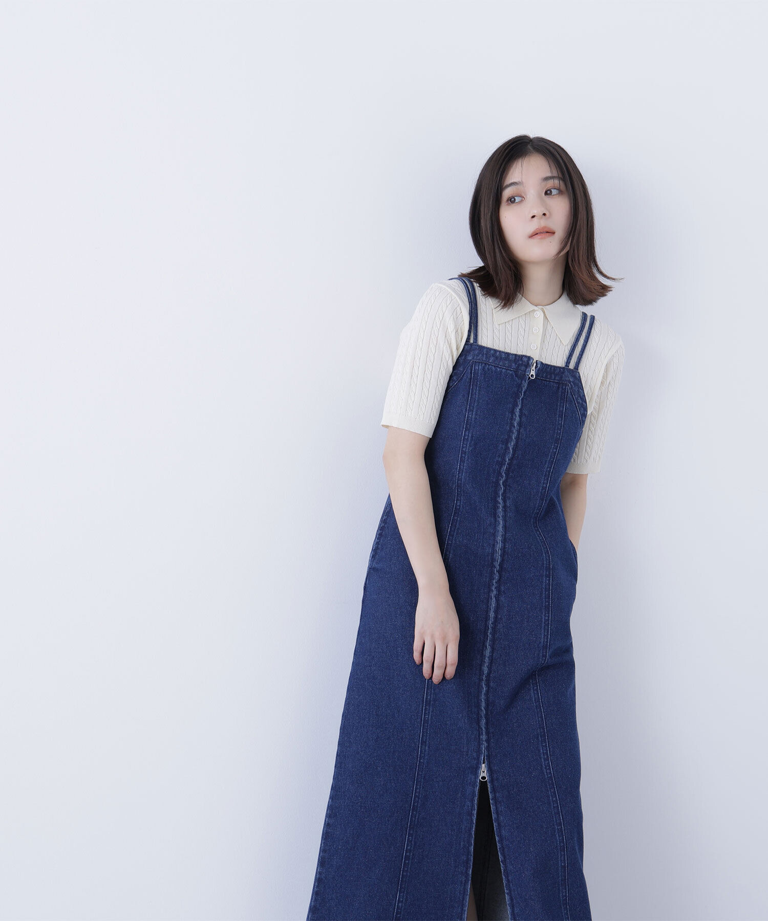 「デニムナローキャミワンピース」|ワンピース|ネイビー
