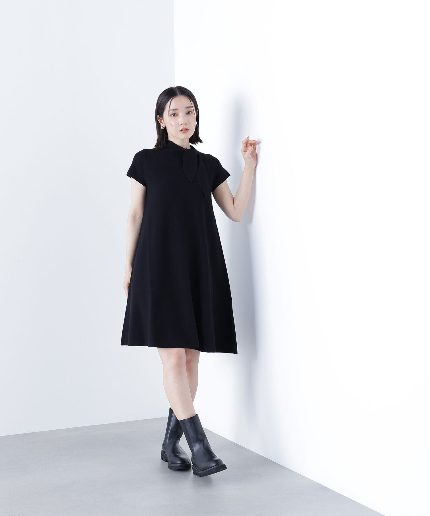  「ボウタイミニニットワンピース」|ワンピース|