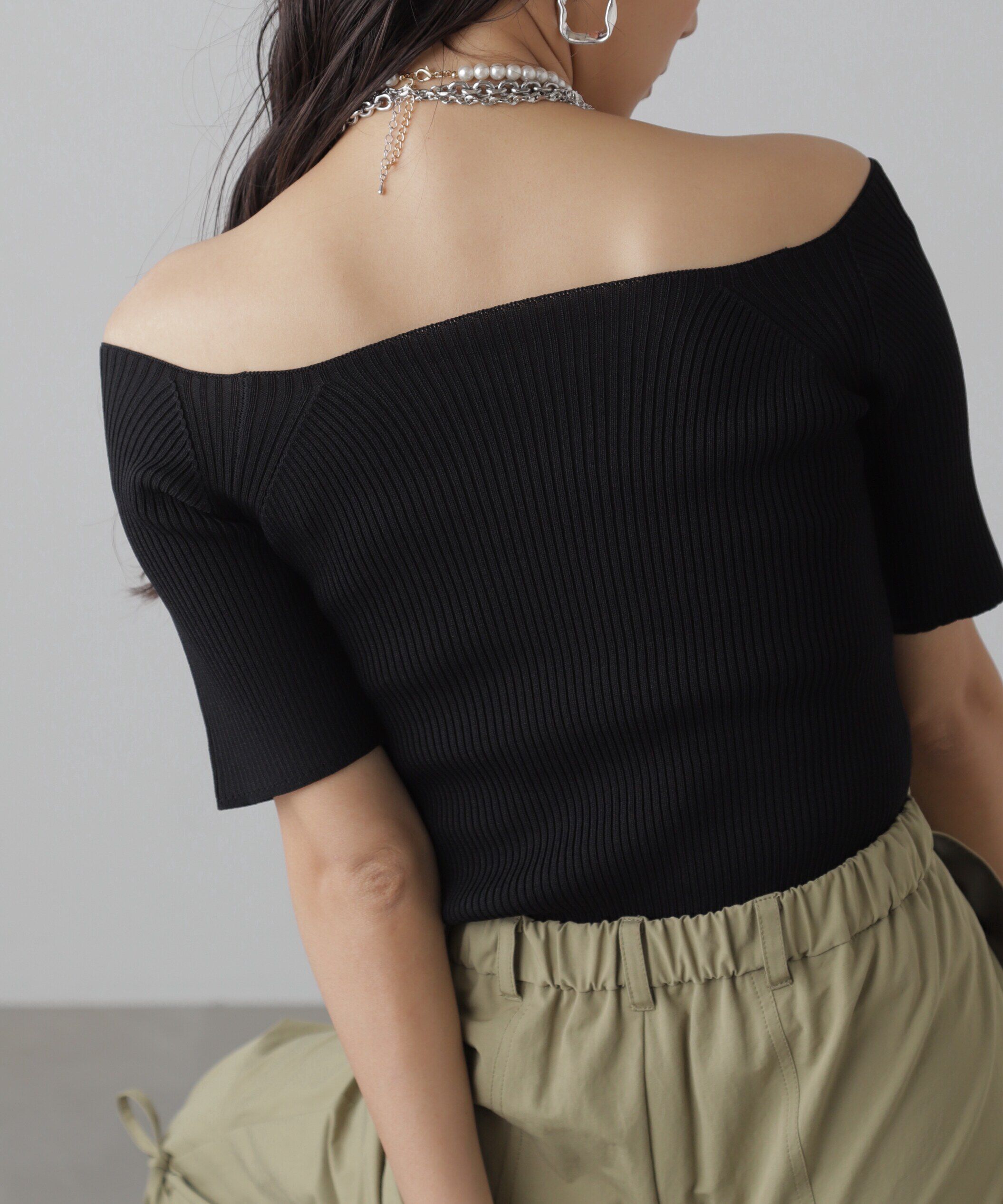  「コンパクトオフショルリブニット」|ニット・セーター|