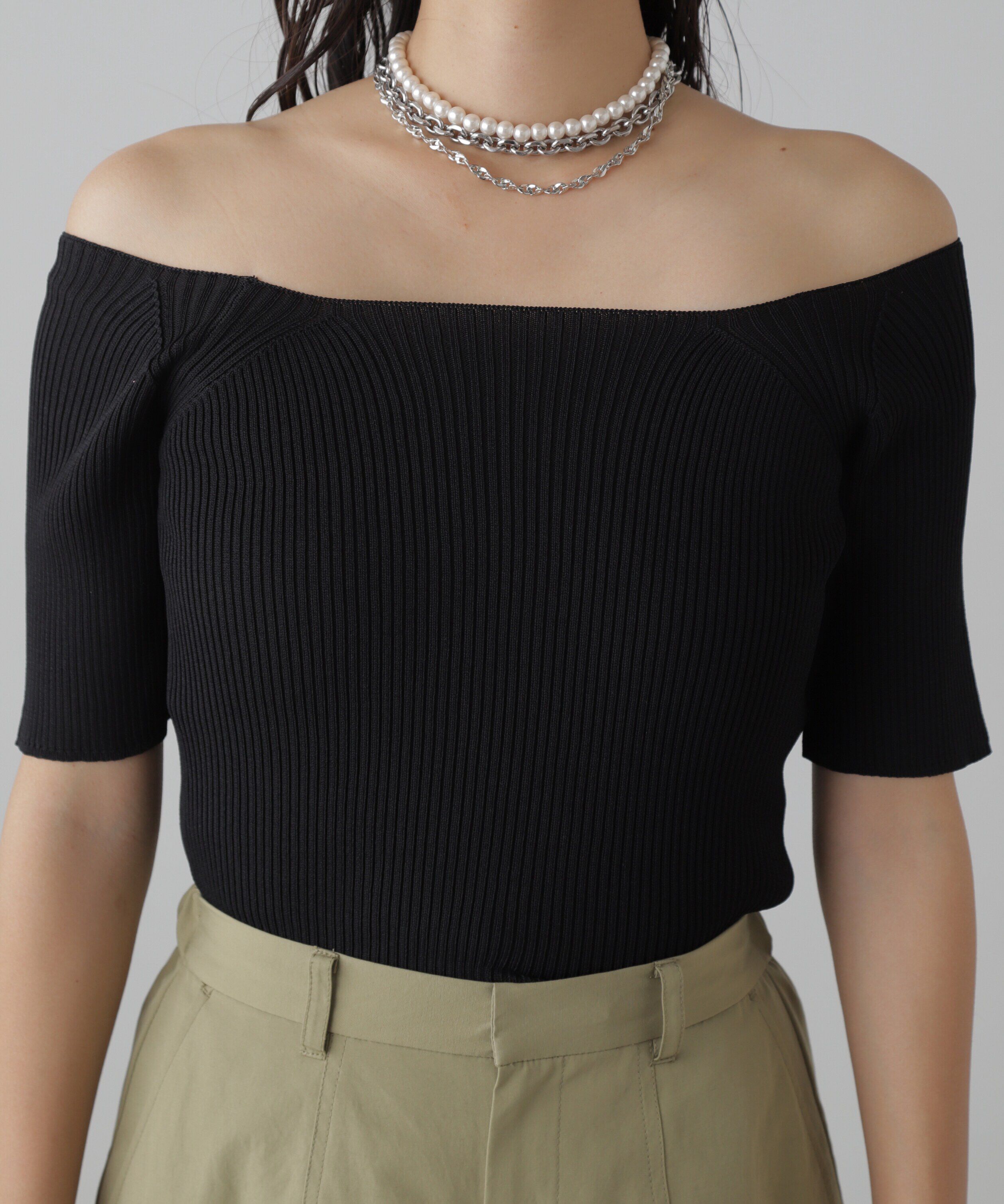  「コンパクトオフショルリブニット」|ニット・セーター|