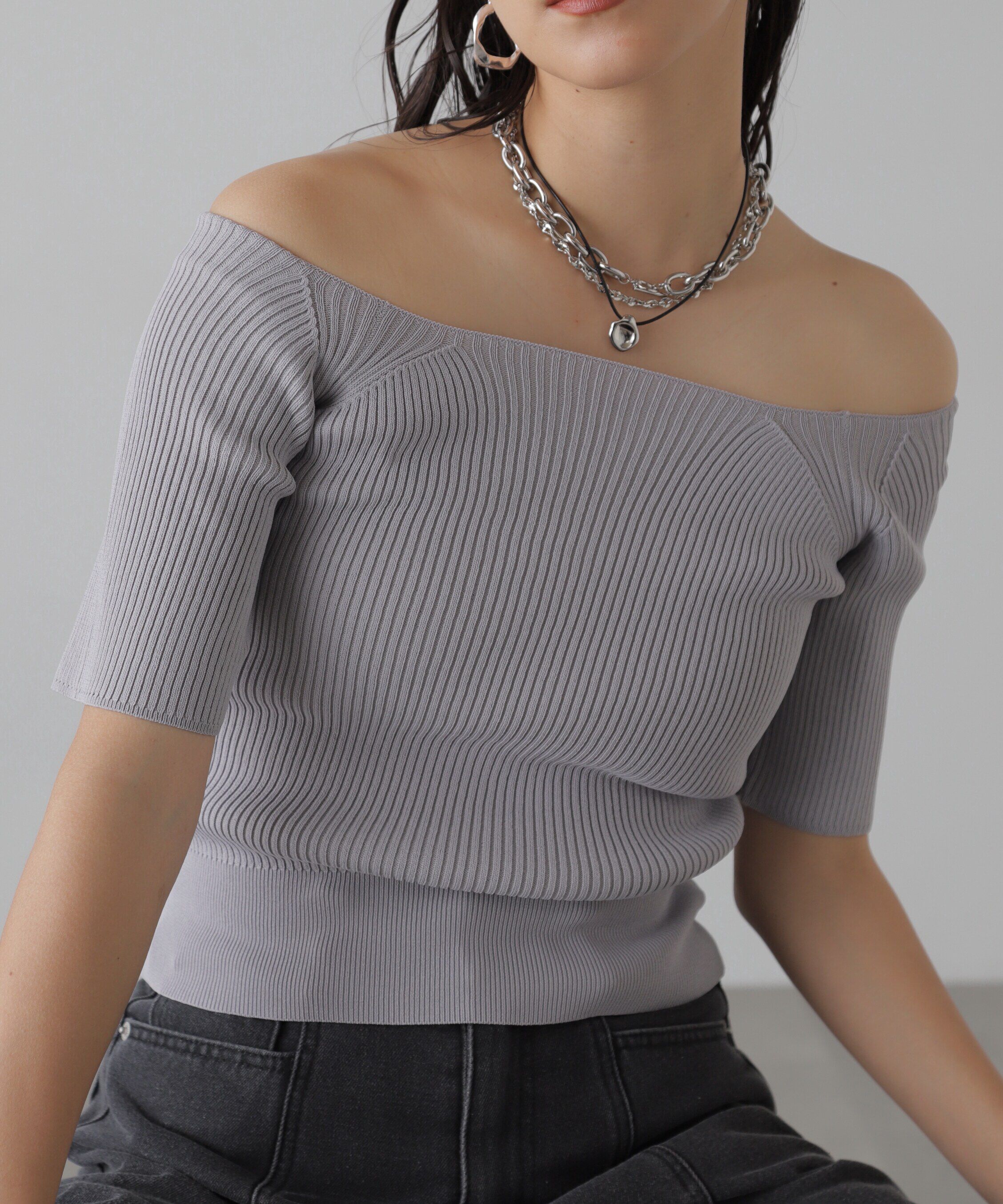  「コンパクトオフショルリブニット」|ニット・セーター|