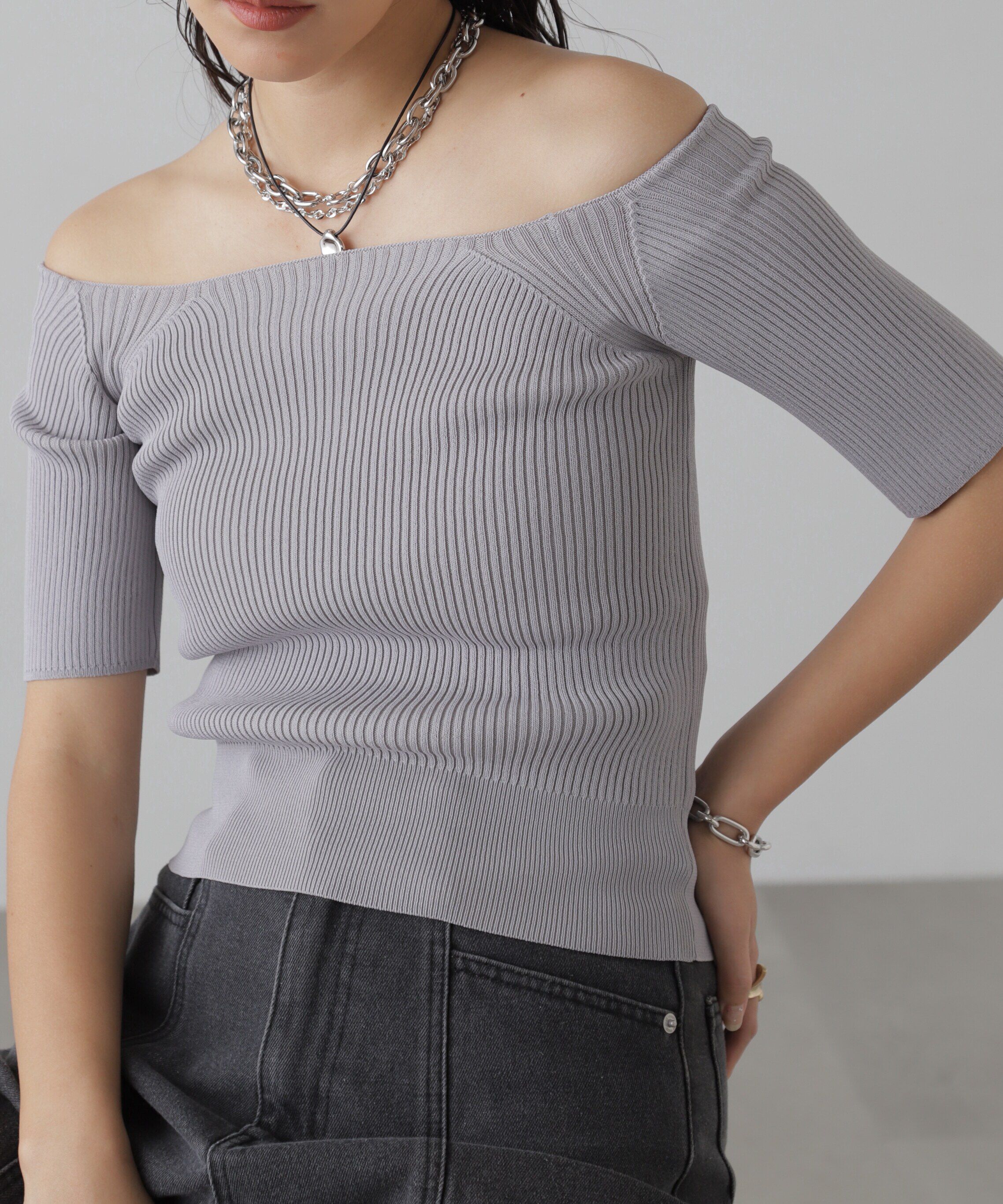  「コンパクトオフショルリブニット」|ニット・セーター|