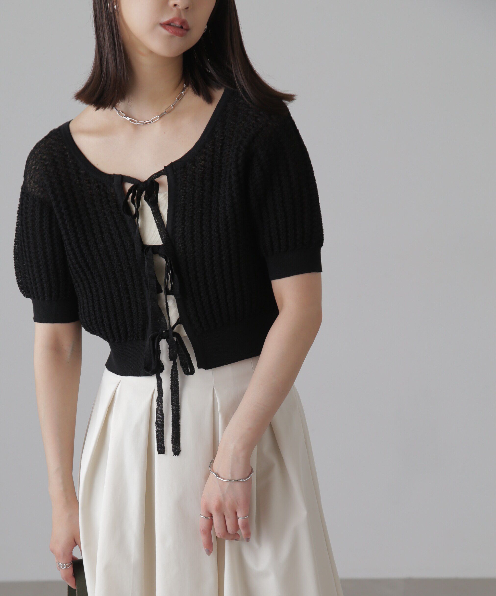  「ウェーブ柄2wayニットカーディガン」|ニット・セーター|ブラック