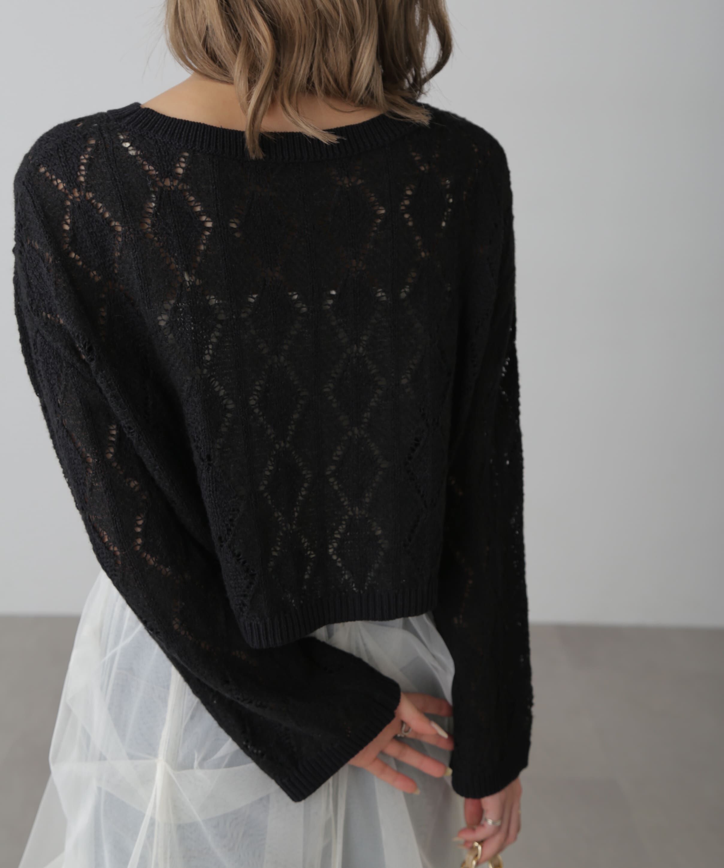  「ダイヤ柄透かし編みニット」|ニット・セーター|