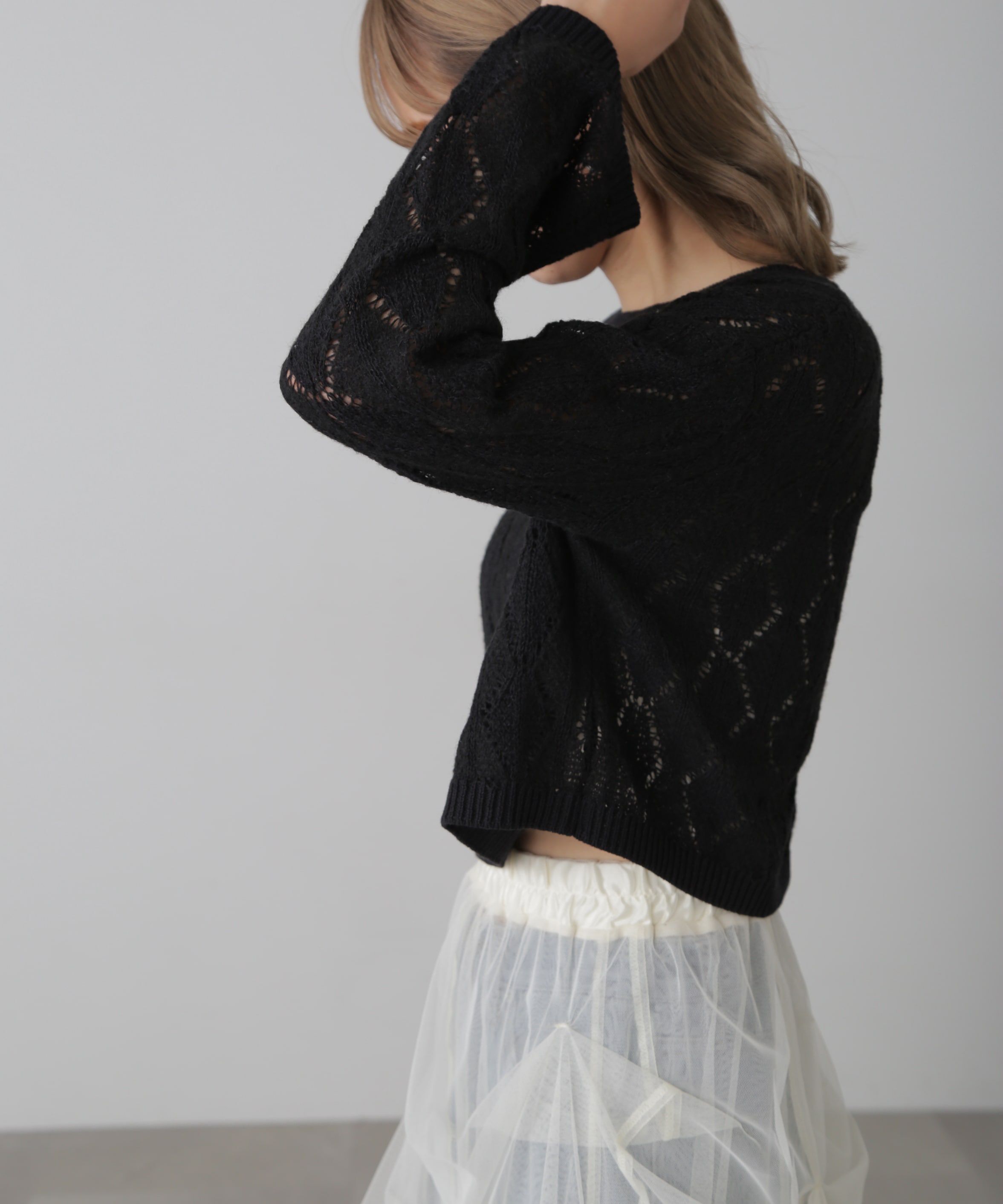  「ダイヤ柄透かし編みニット」|ニット・セーター|