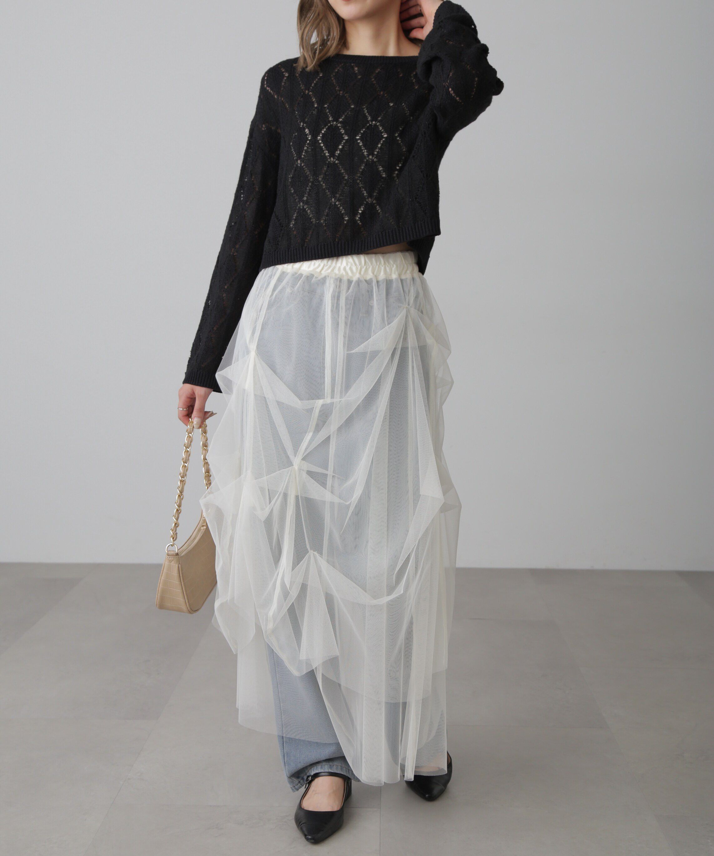  「ダイヤ柄透かし編みニット」|ニット・セーター|