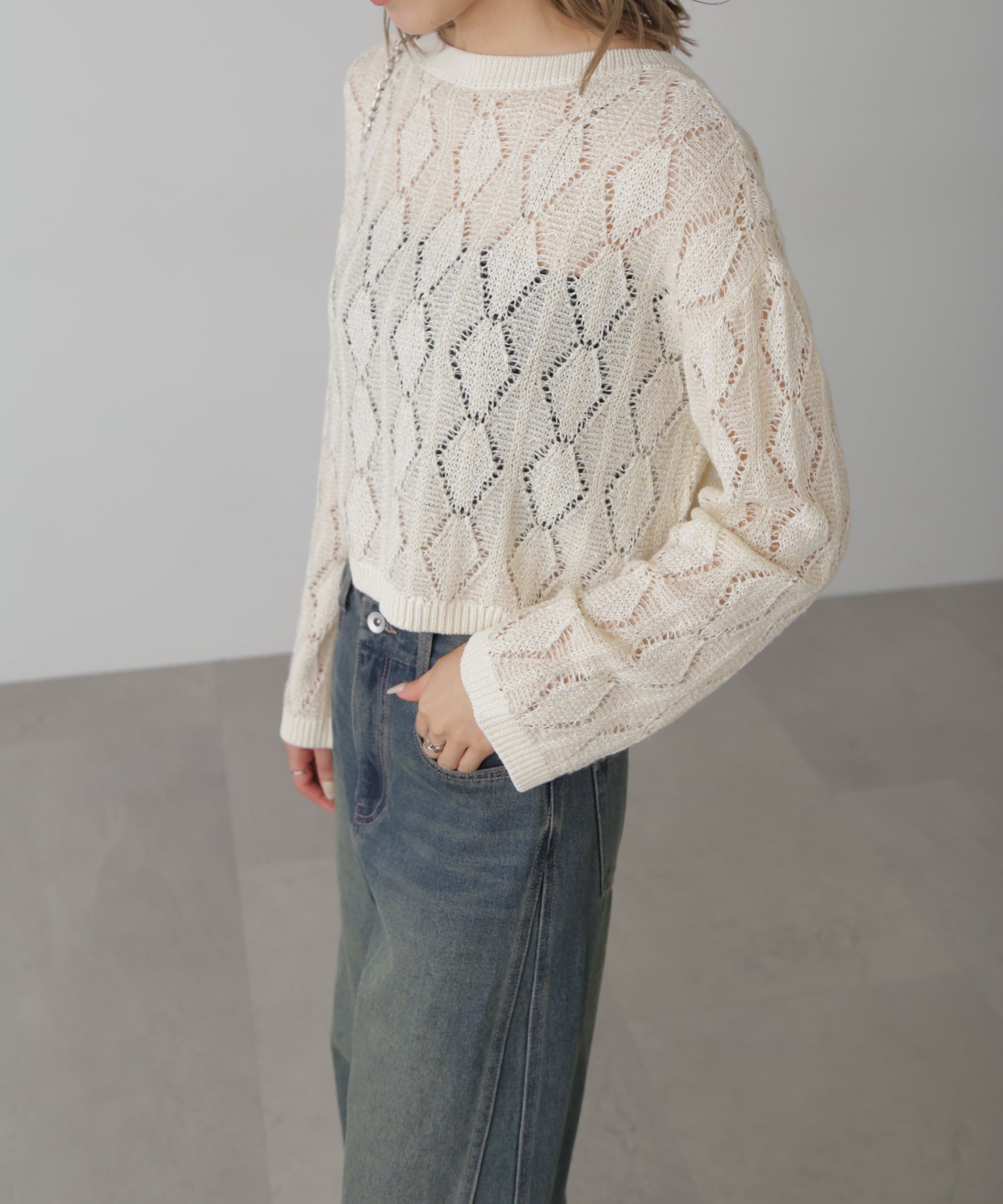  「ダイヤ柄透かし編みニット」|ニット・セーター|