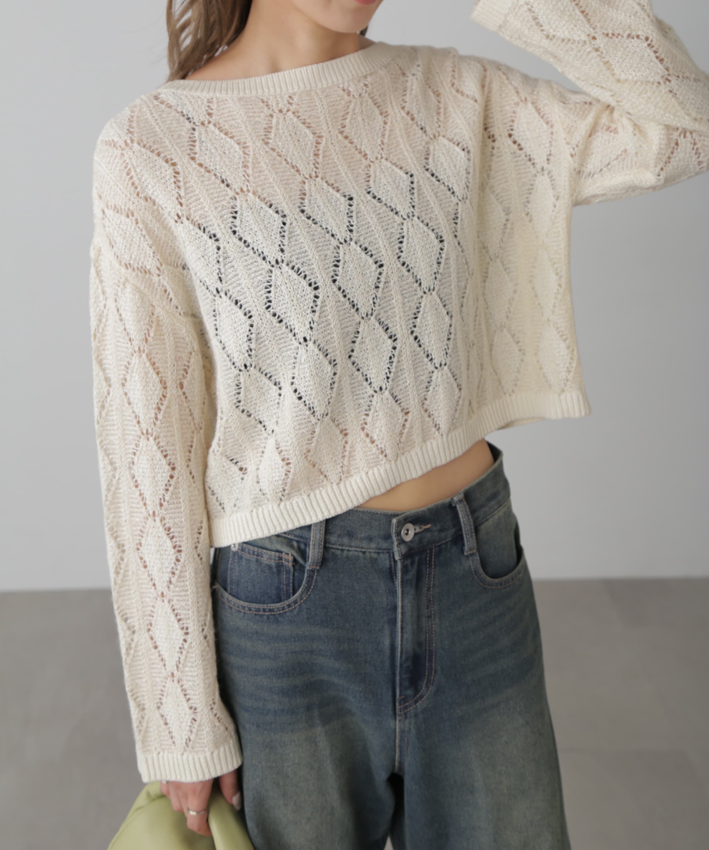 「ダイヤ柄透かし編みニット」|ニット・セーター|