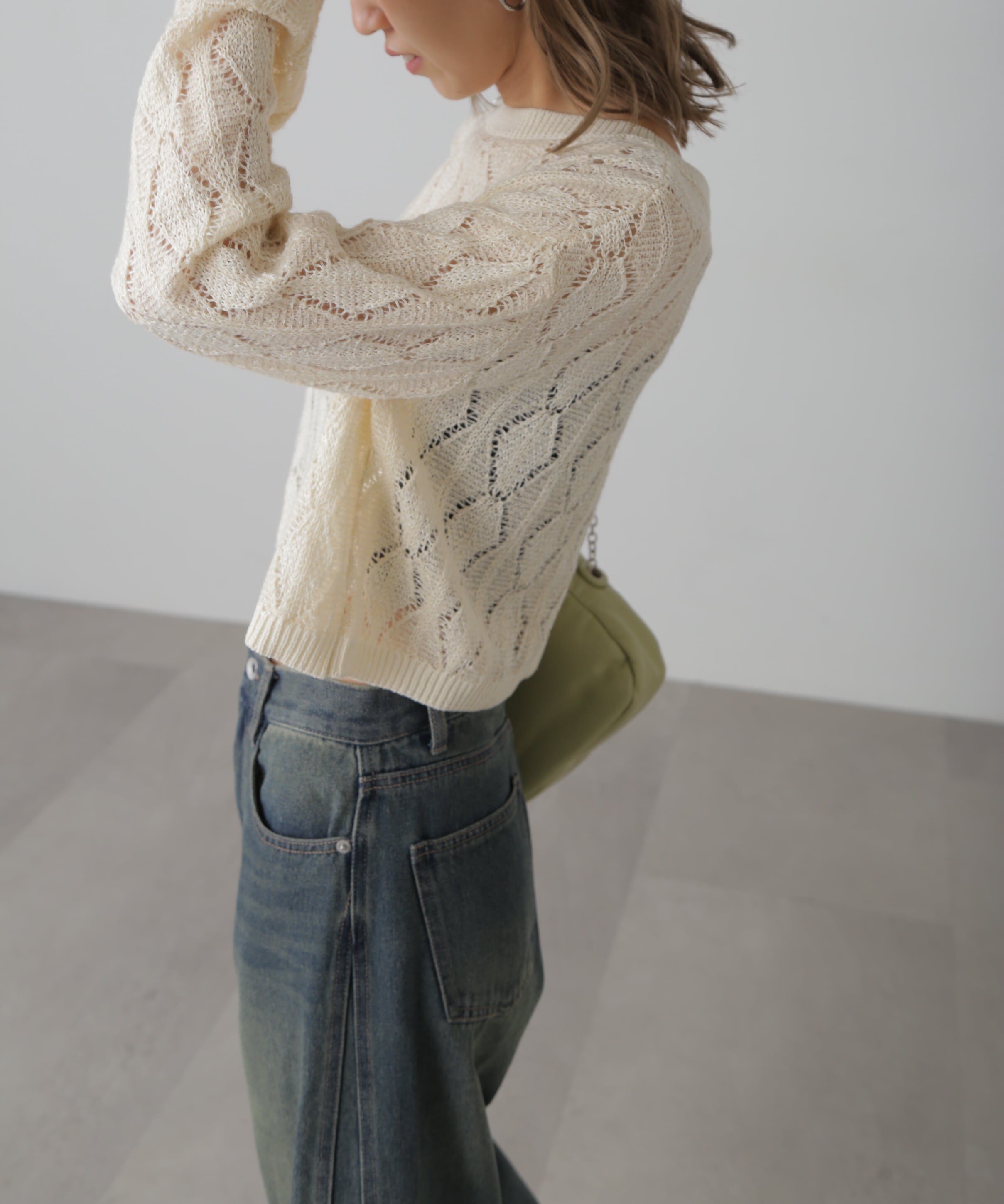  「ダイヤ柄透かし編みニット」|ニット・セーター|