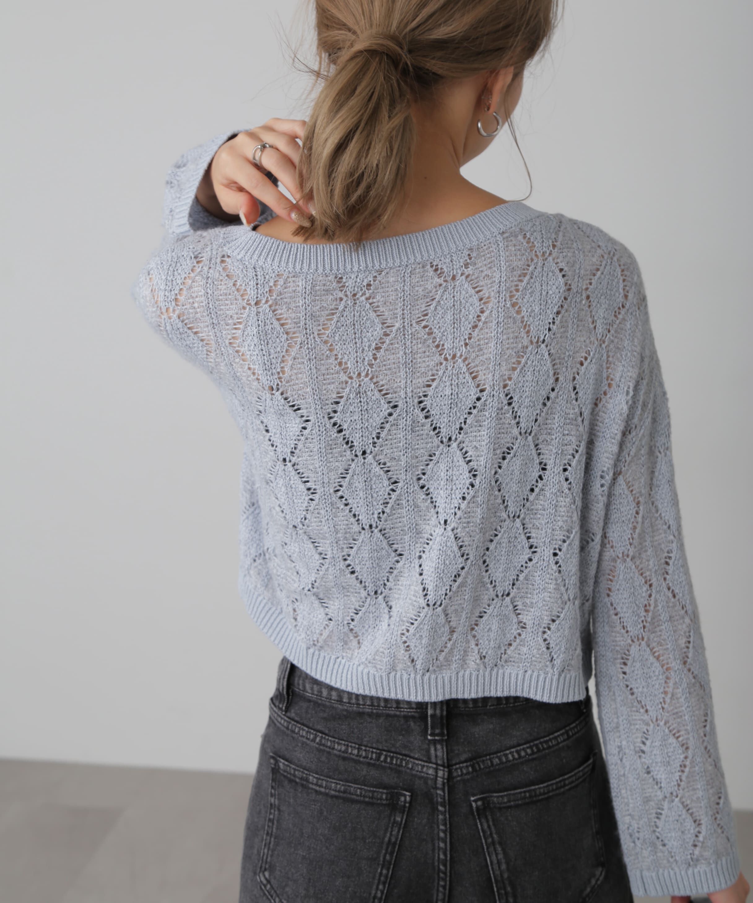  「ダイヤ柄透かし編みニット」|ニット・セーター|