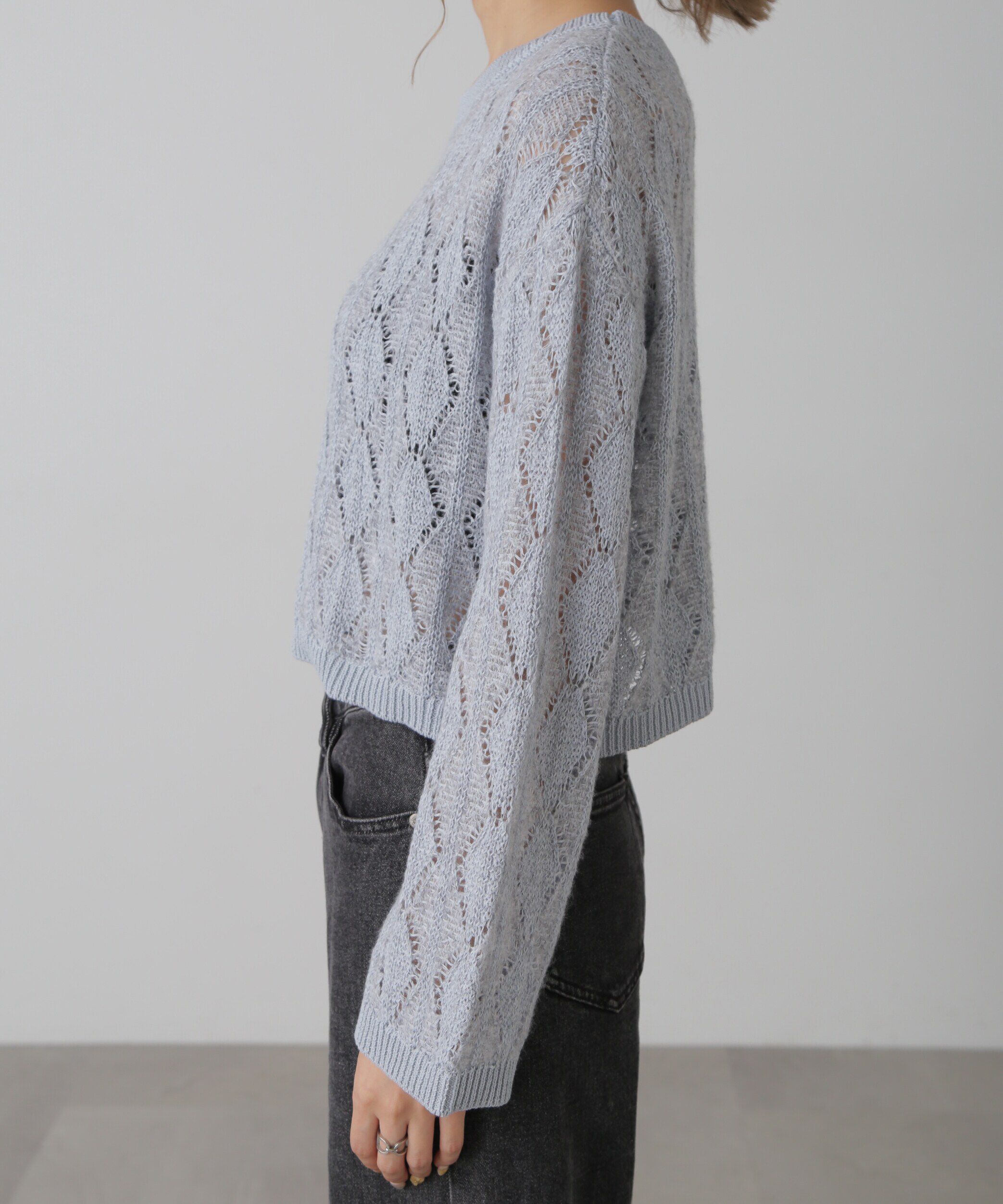  「ダイヤ柄透かし編みニット」|ニット・セーター|