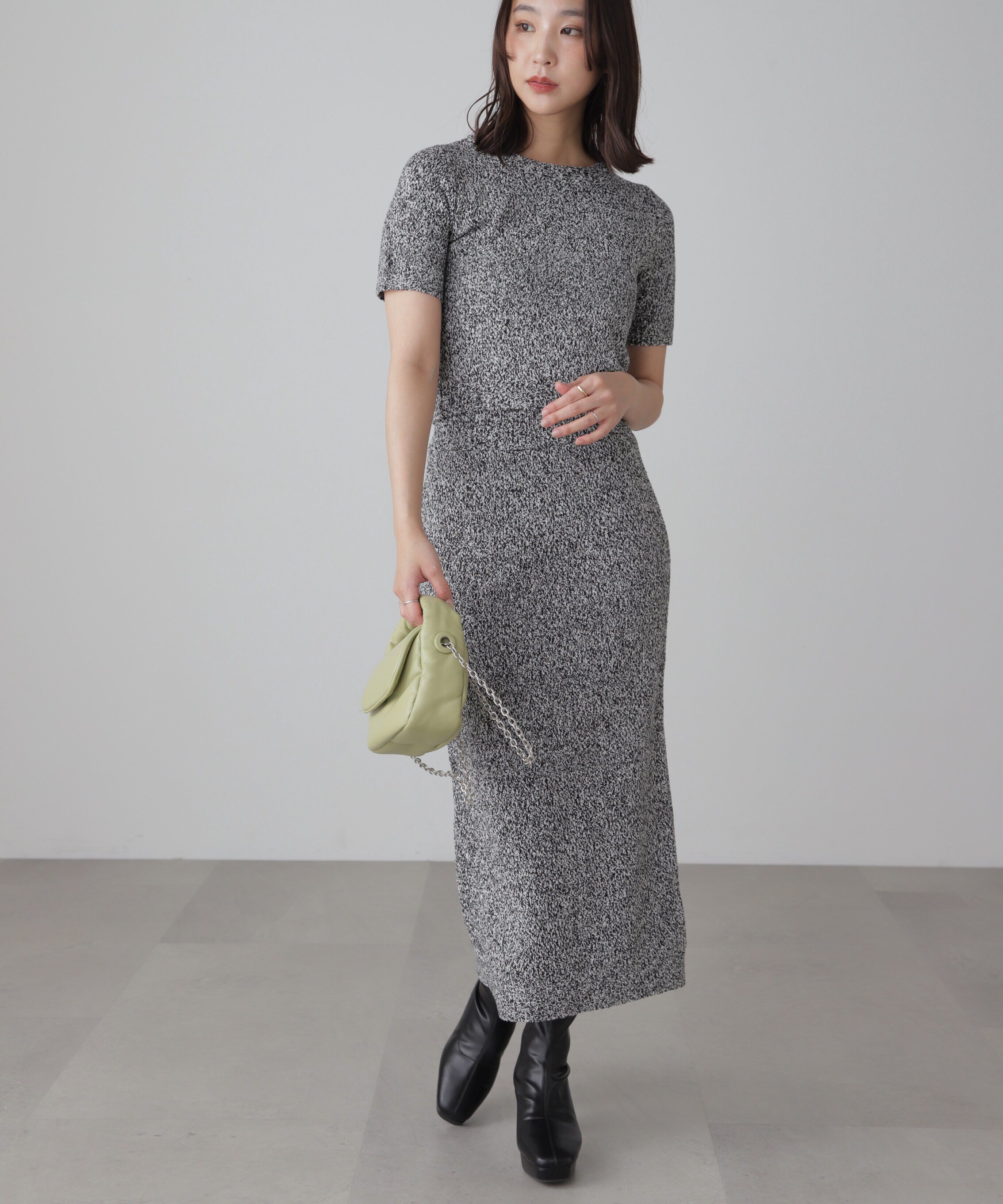  「コンパクト半袖ニット&times;ニットナロースカート」|ワンピース|ブラックミッ