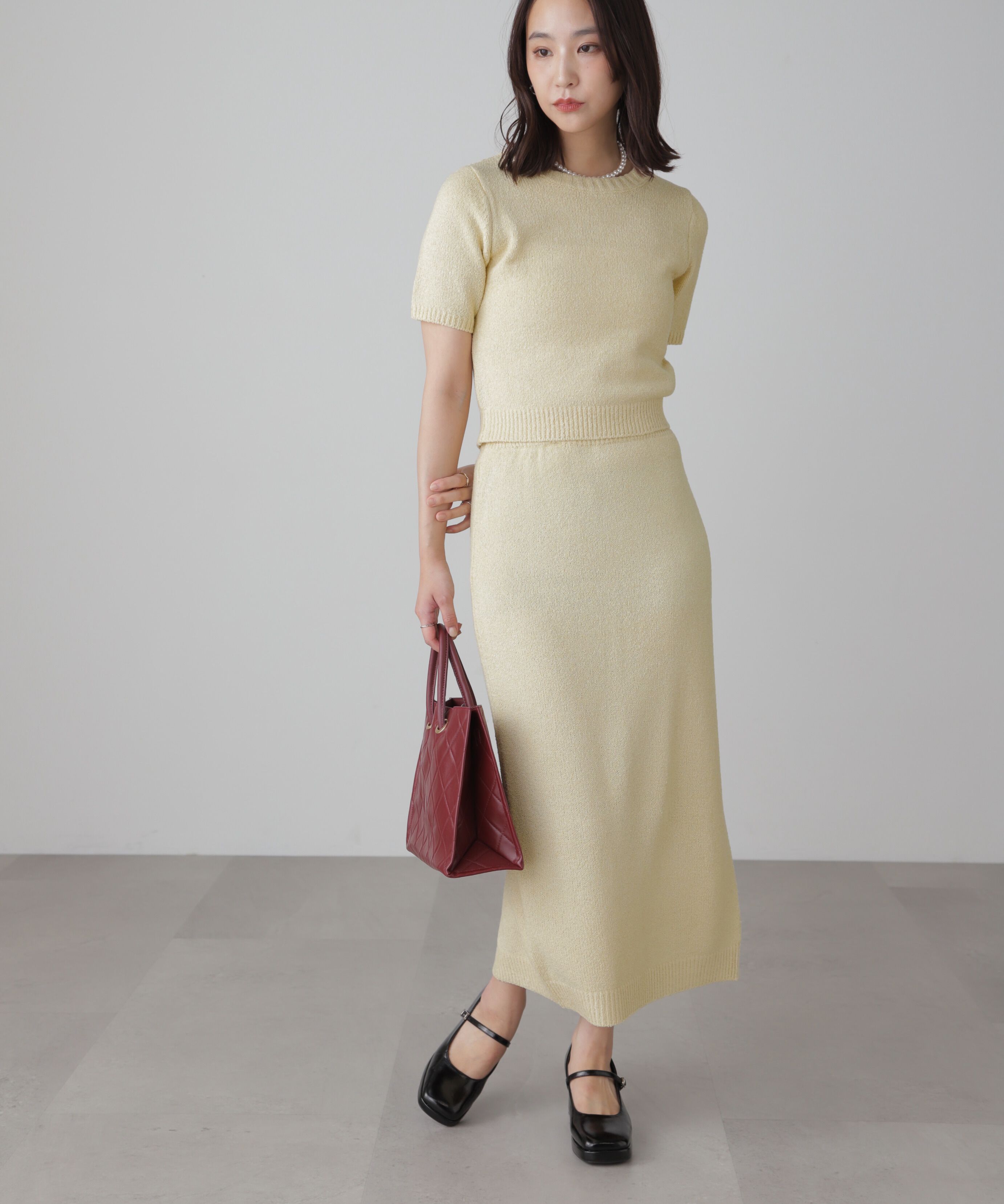  「コンパクト半袖ニット&times;ニットナロースカート」|ワンピース|