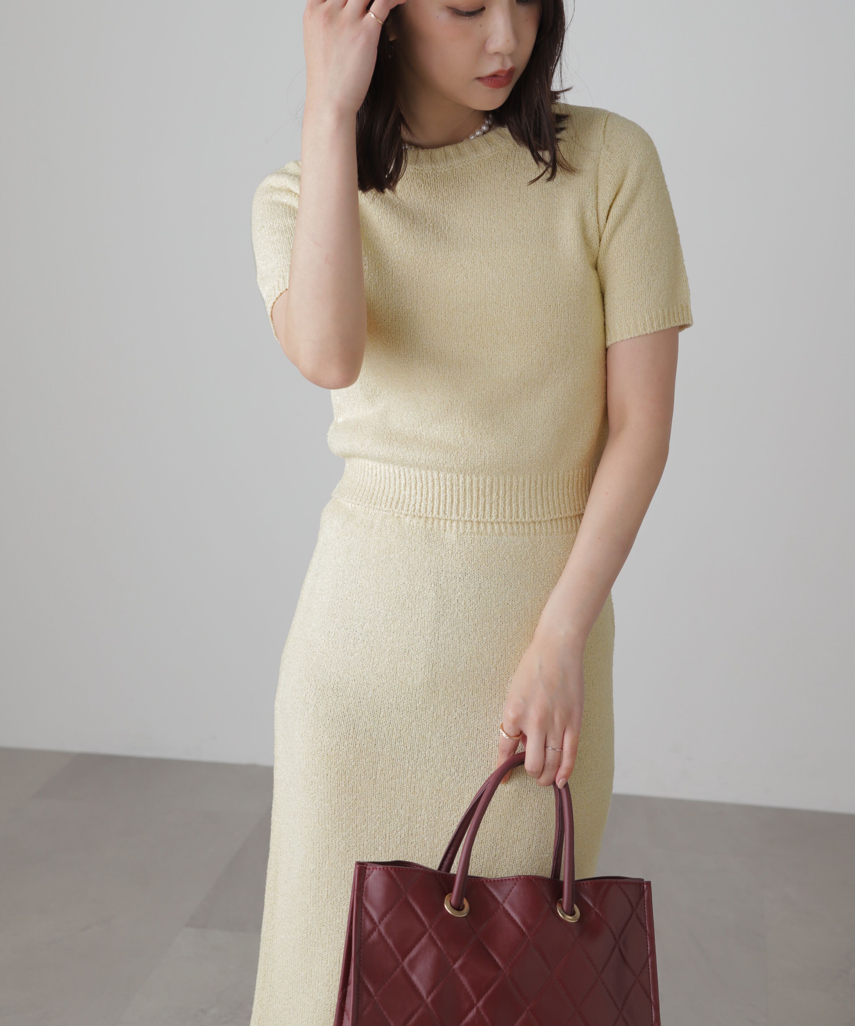  「コンパクト半袖ニット&times;ニットナロースカート」|ワンピース|