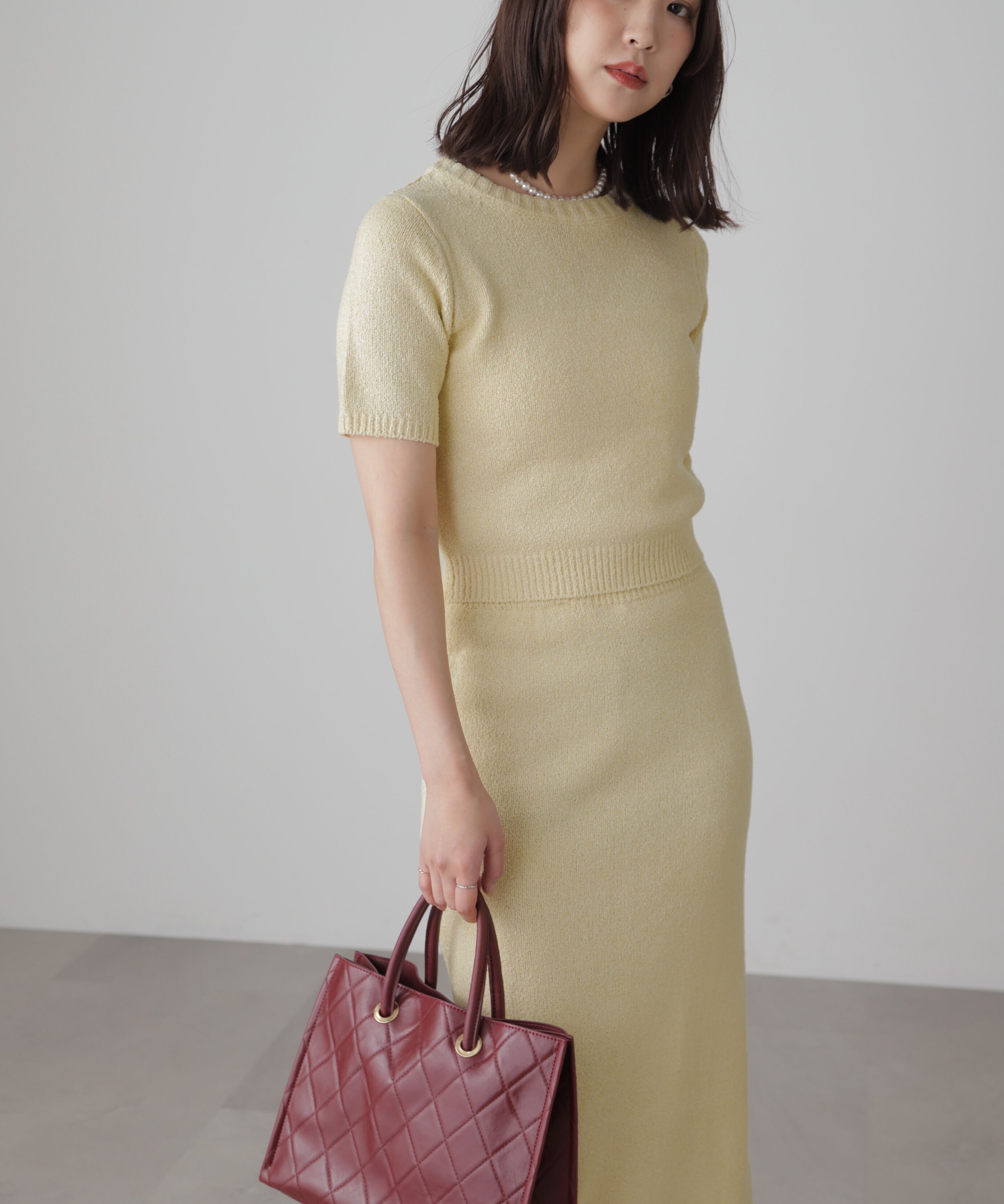  「コンパクト半袖ニット&times;ニットナロースカート」|ワンピース|