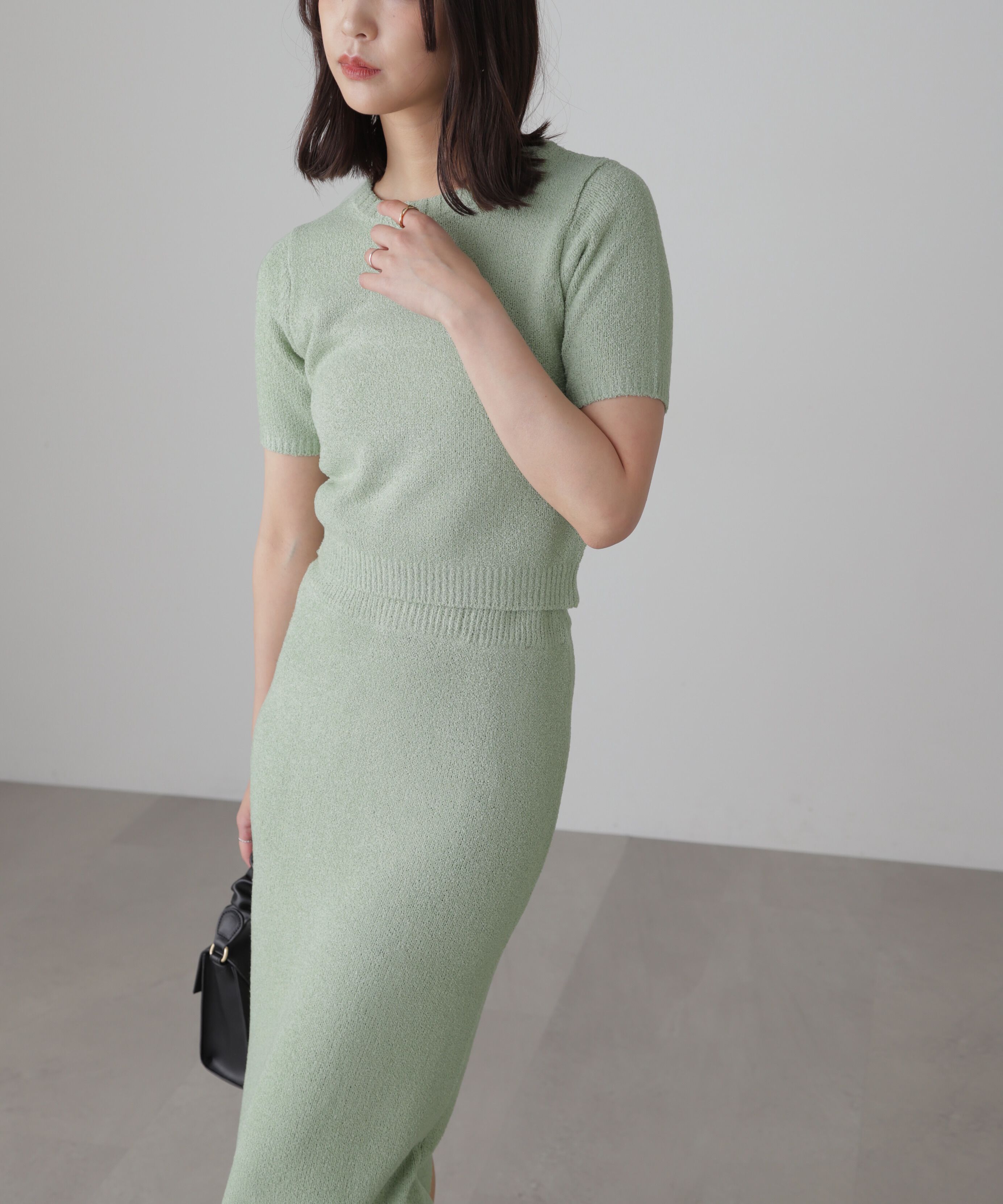 「コンパクト半袖ニット&times;ニットナロースカート」|ワンピース|