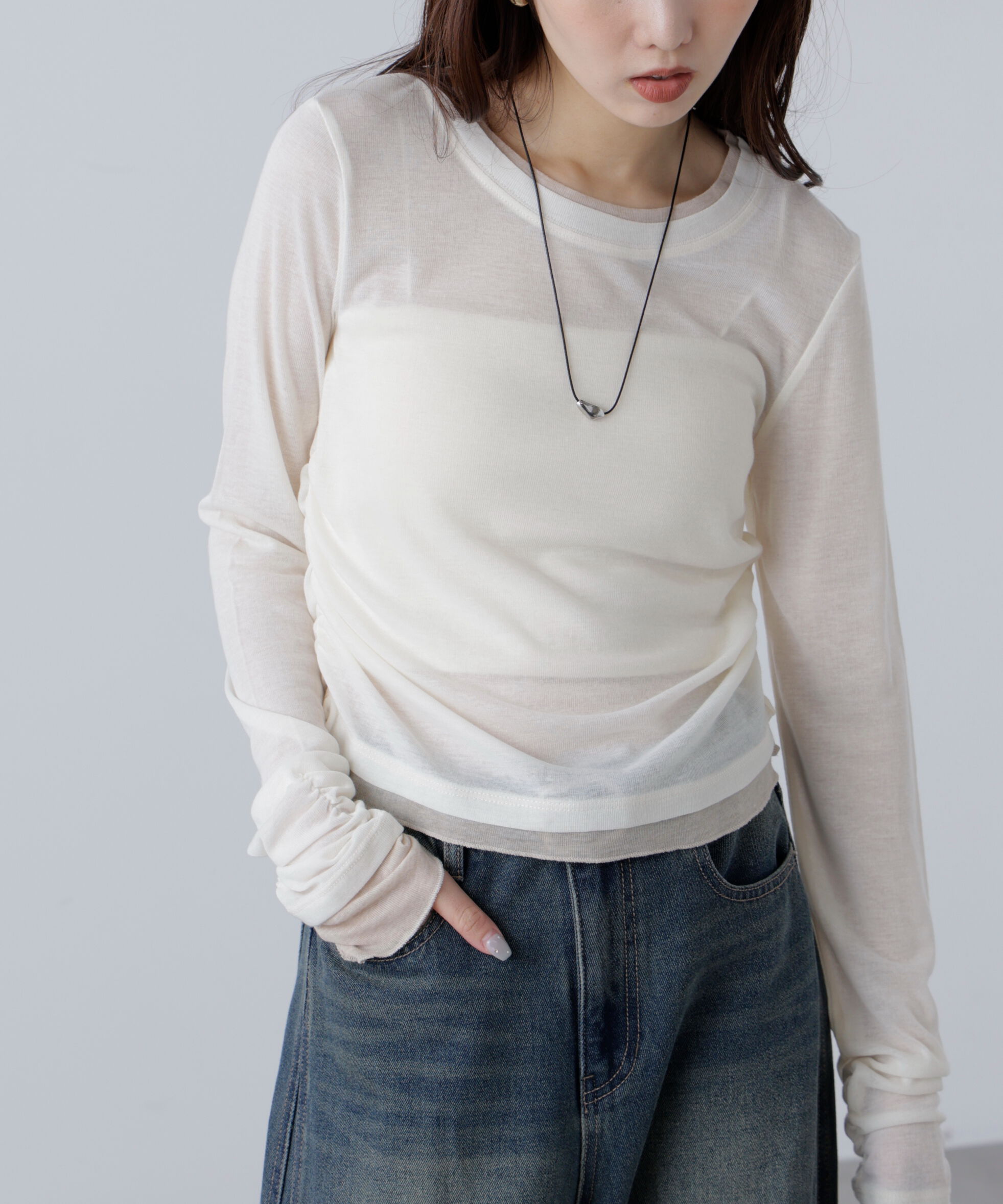  「シアーテレコレイヤード風カットソー」|Tシャツ・カットソー|