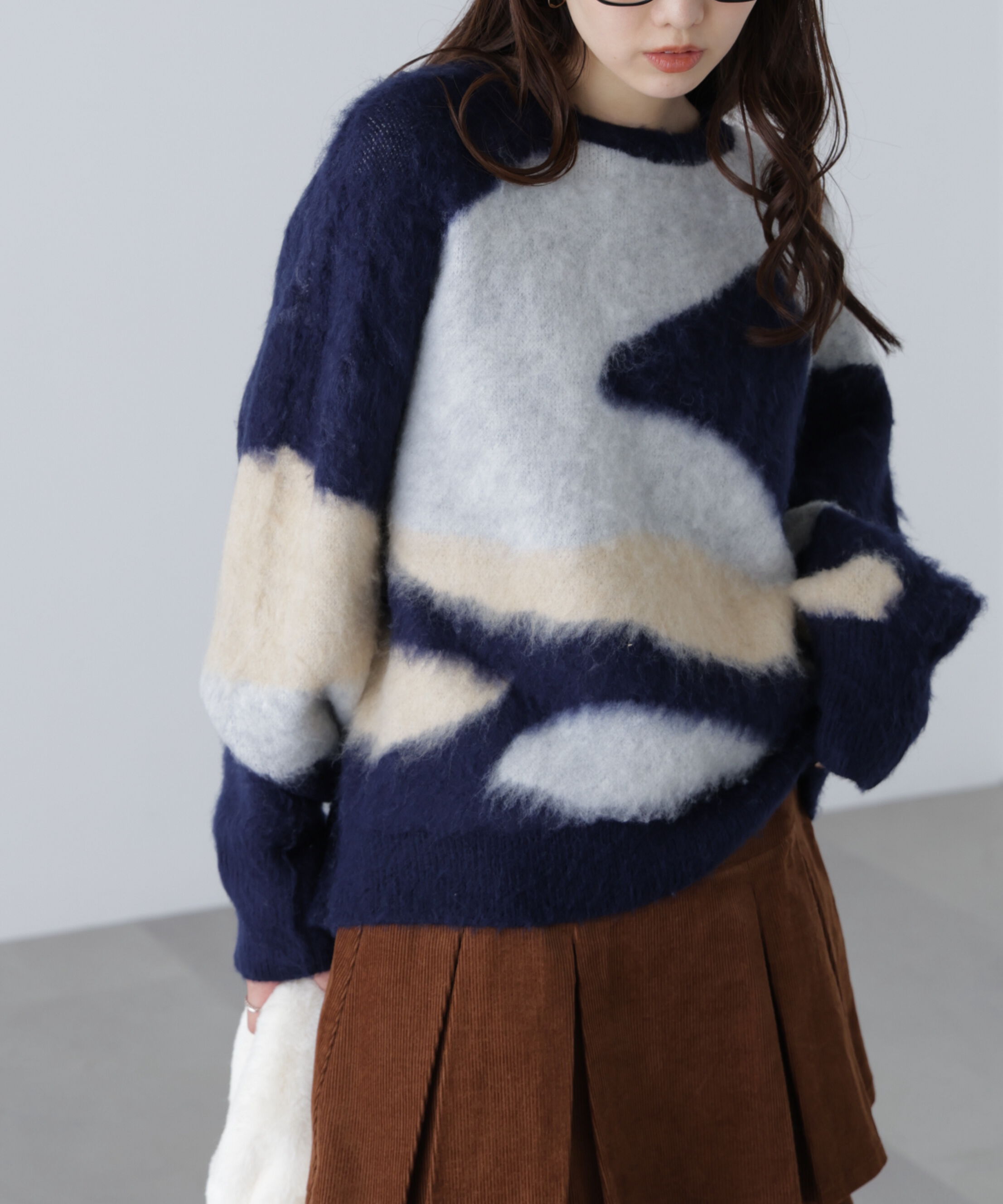  「起毛ニュアンス柄ニット」|ニット・セーター|ネイビー