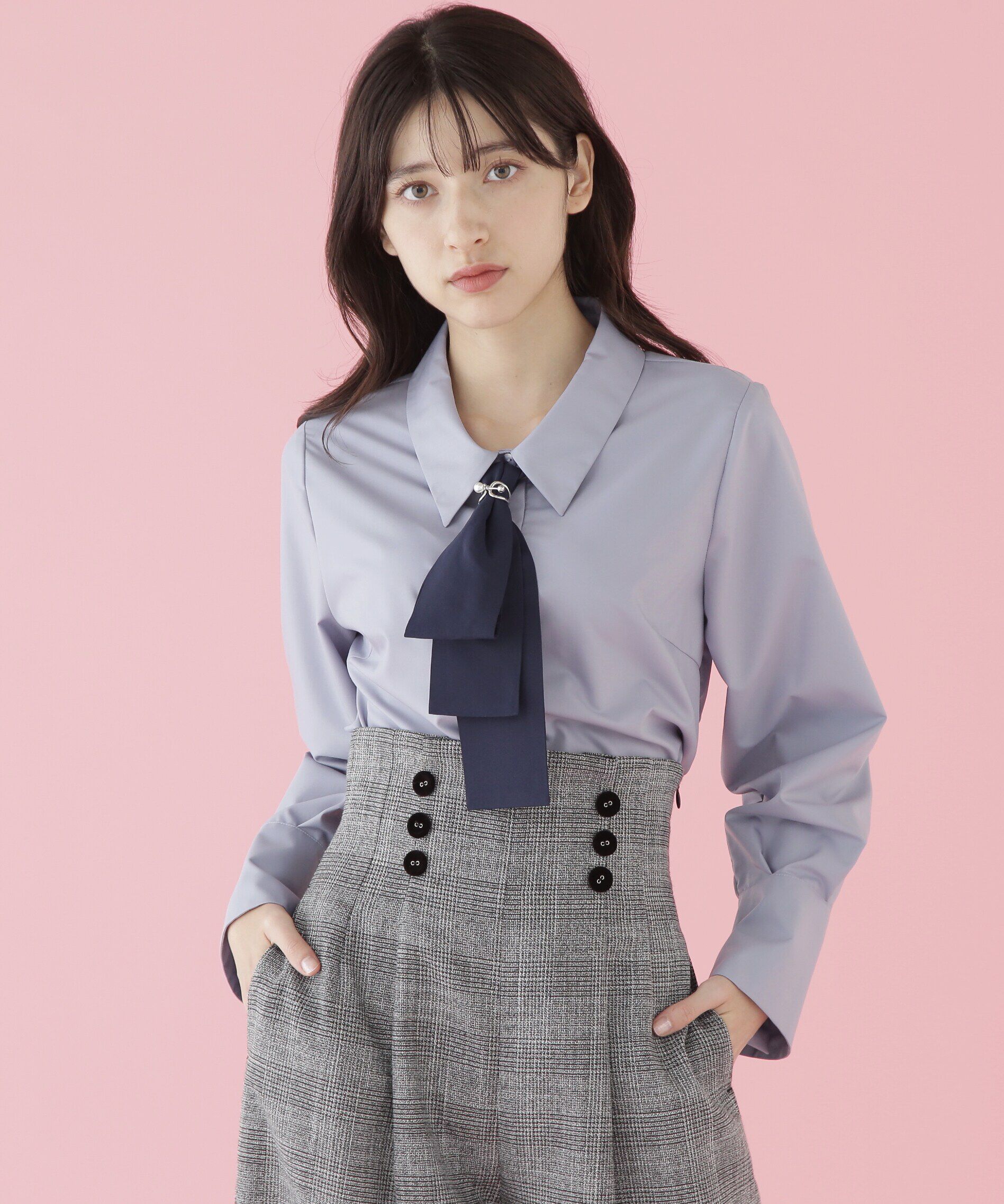  「配色ボウタイ付きブラウス」|シャツ・ブラウス|