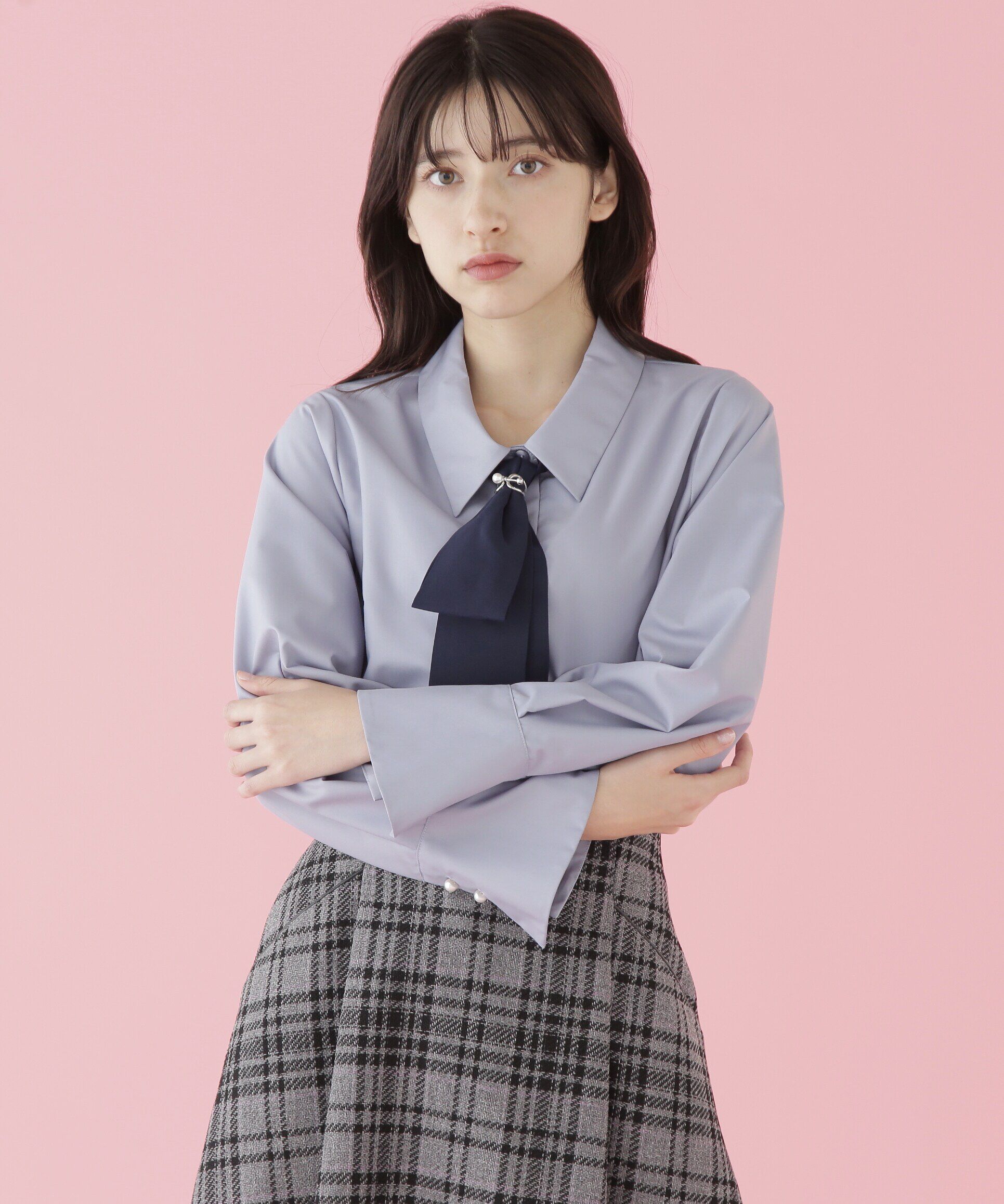  「配色ボウタイ付きブラウス」|シャツ・ブラウス|