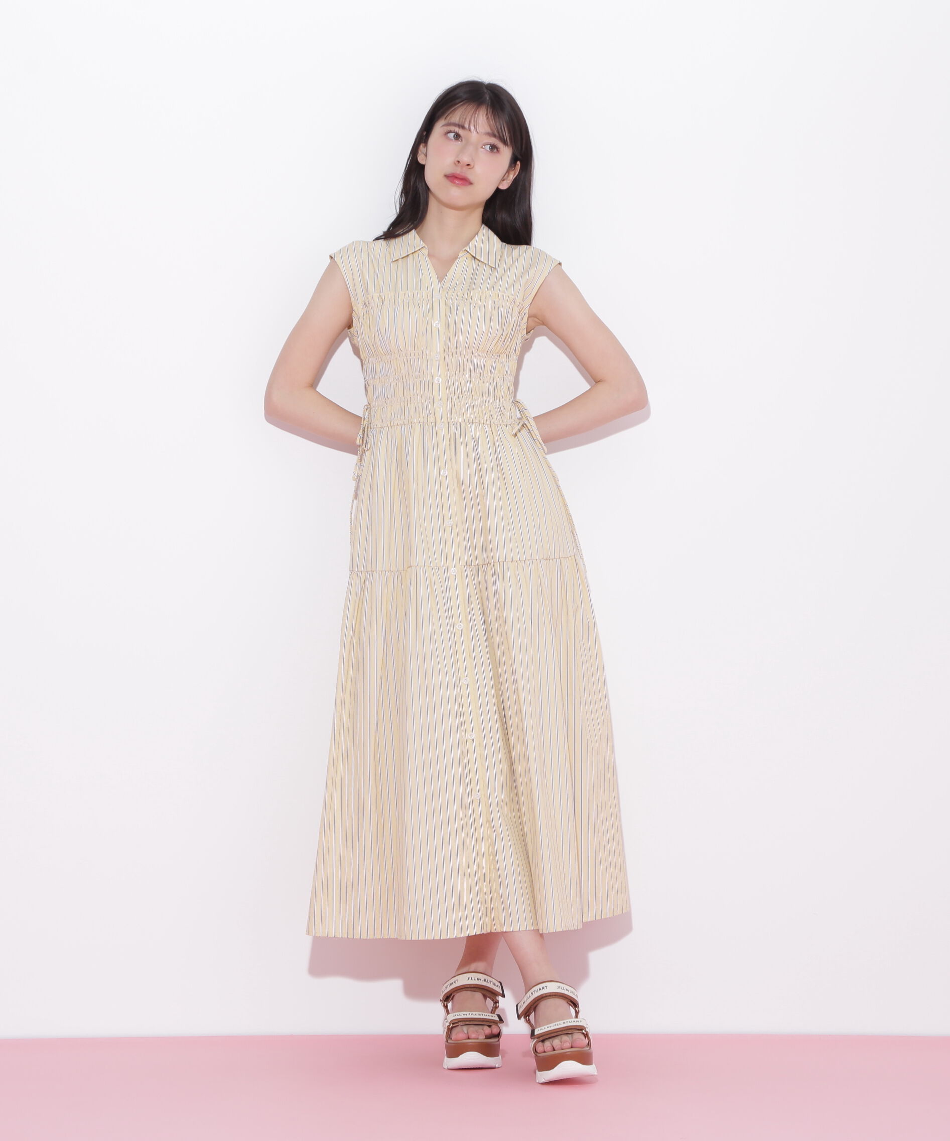  「ウエストシャーリングストライプシャツワンピース」|ワンピース|