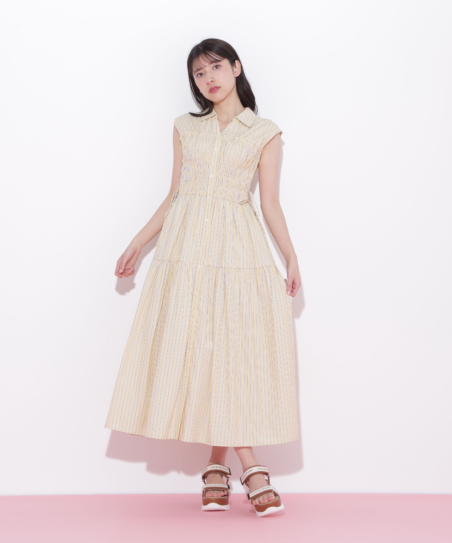  「ウエストシャーリングストライプシャツワンピース」|ワンピース|