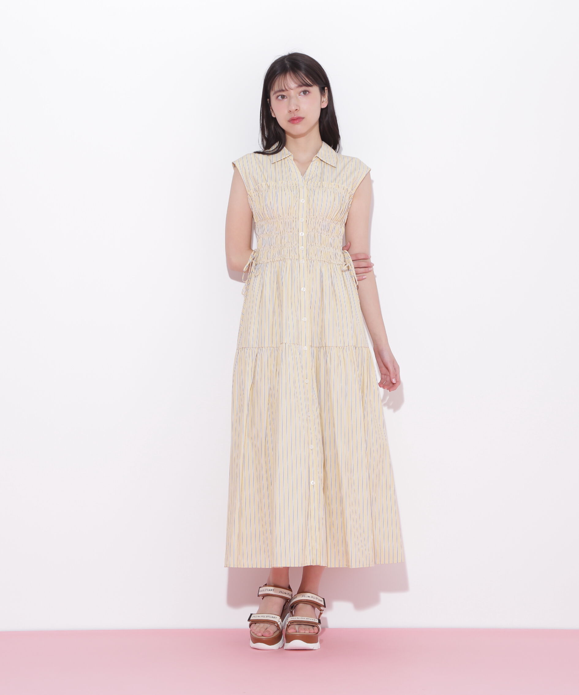  「ウエストシャーリングストライプシャツワンピース」|ワンピース|