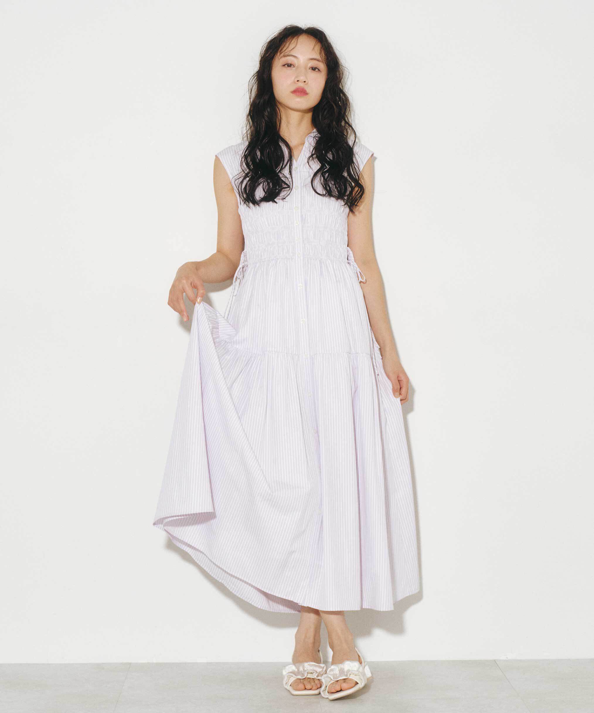  「ウエストシャーリングストライプシャツワンピース」|ワンピース|ラベンダー