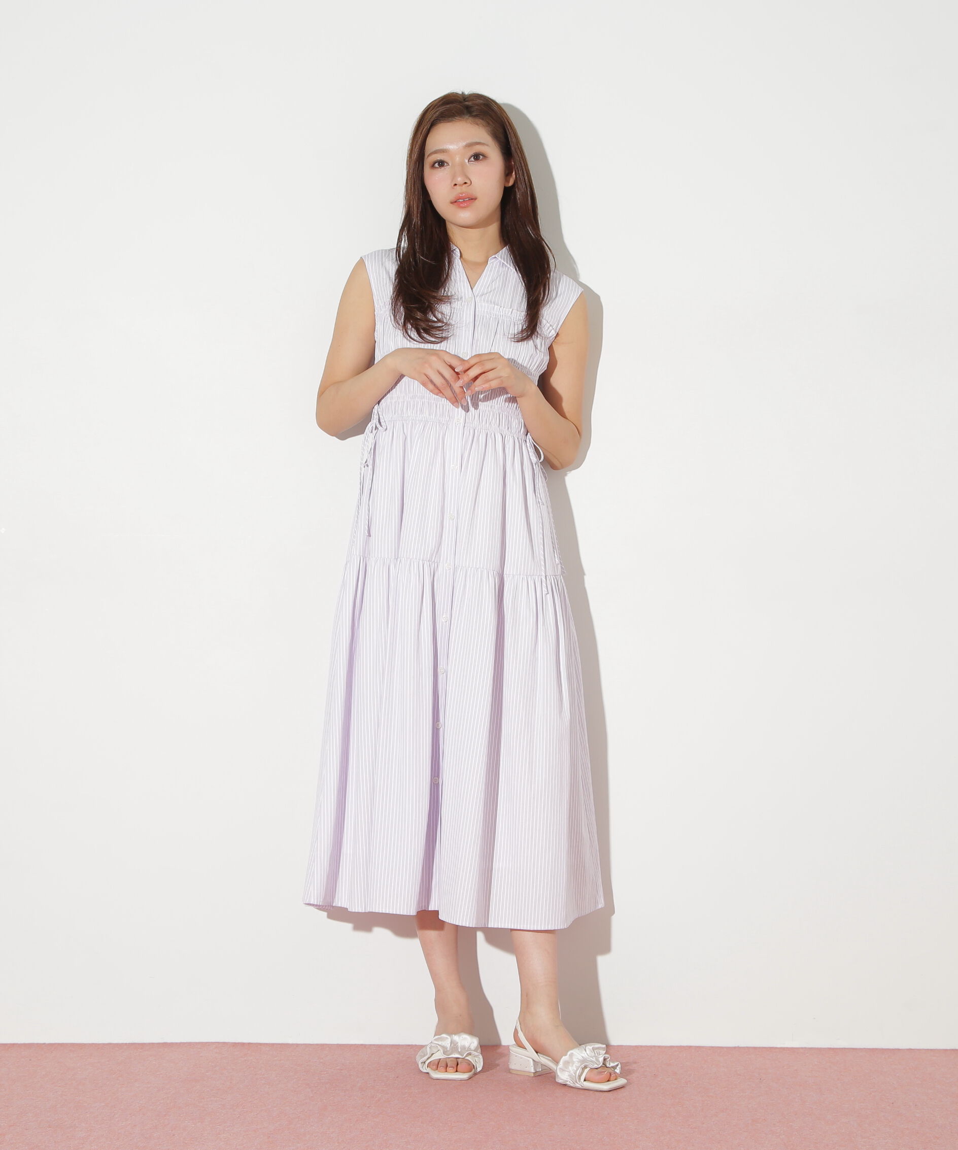  「ウエストシャーリングストライプシャツワンピース」|ワンピース|