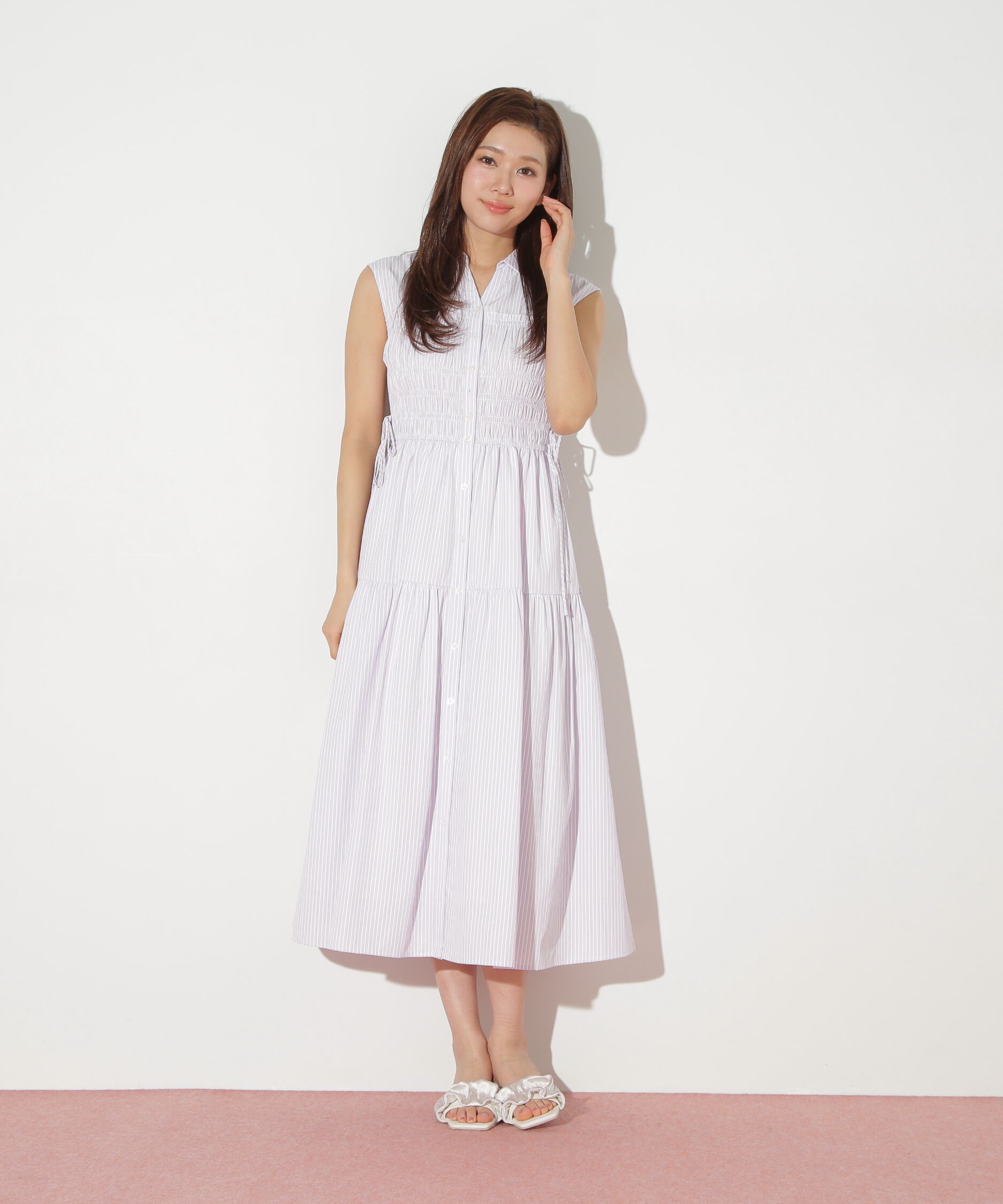  「ウエストシャーリングストライプシャツワンピース」|ワンピース|