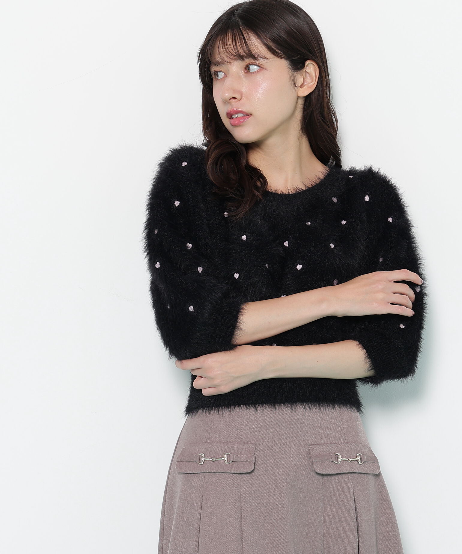  「ハート刺繍シャギーニット」|ニット・セーター|