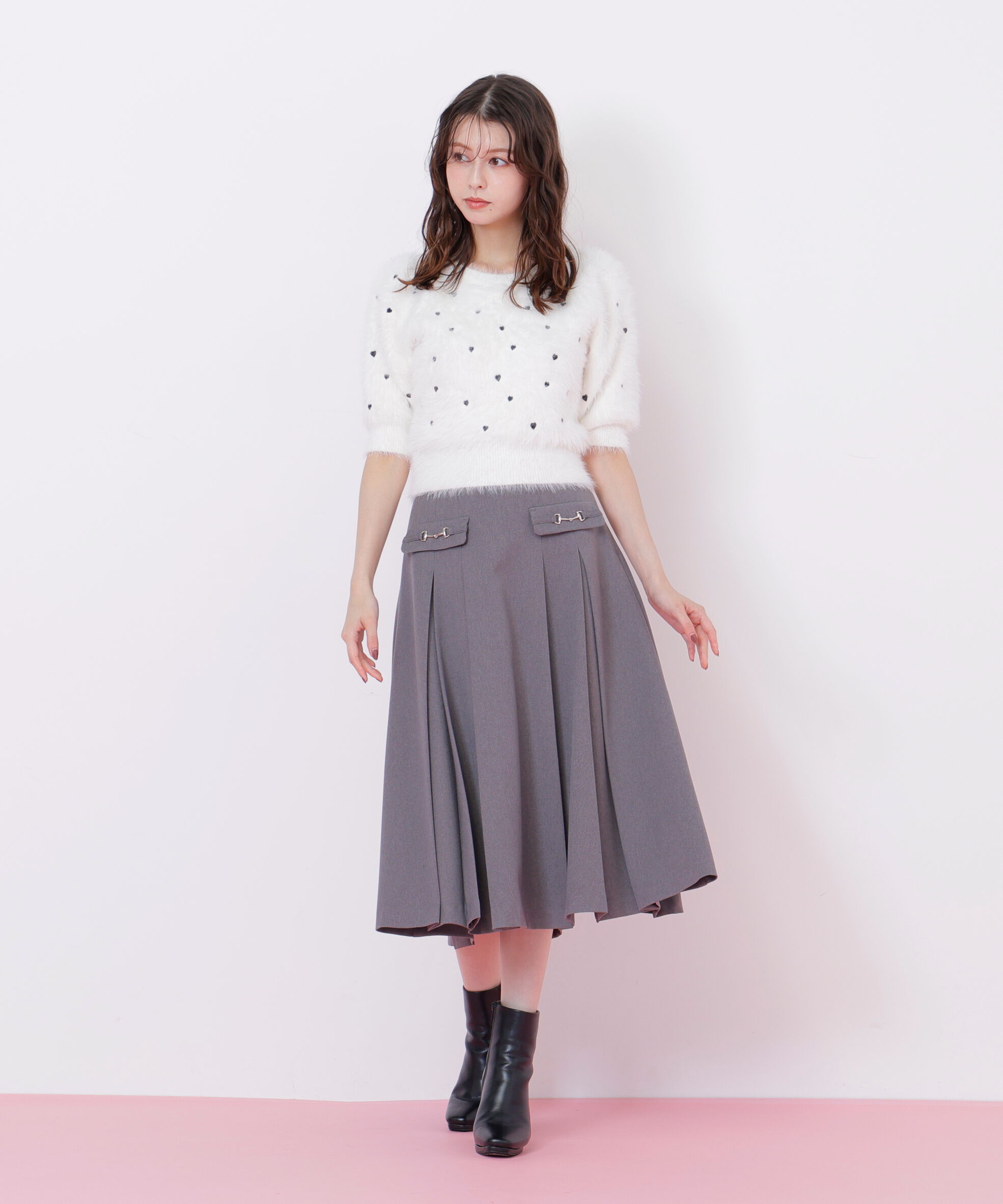  「ハート刺繍シャギーニット」|ニット・セーター|