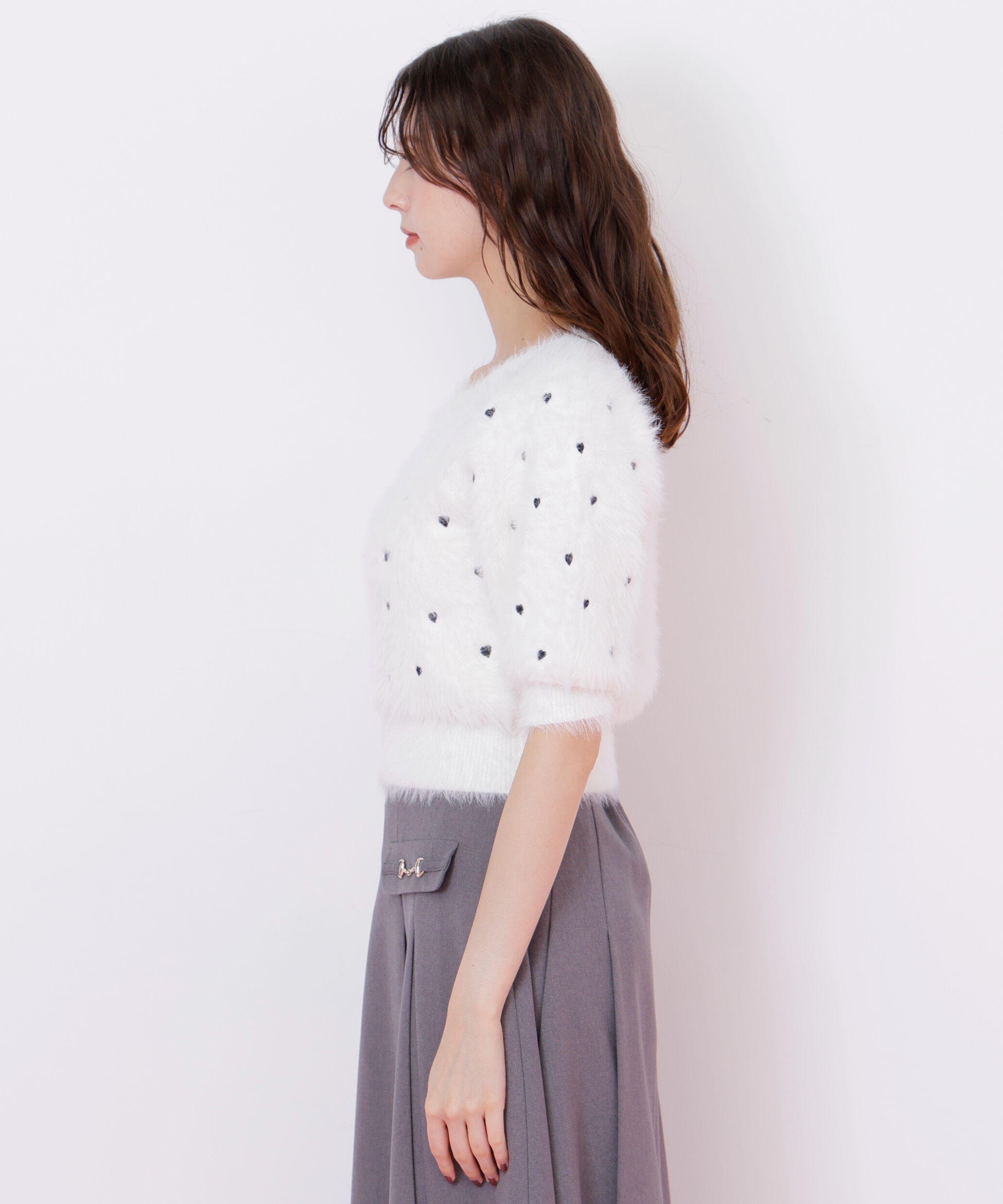  「ハート刺繍シャギーニット」|ニット・セーター|