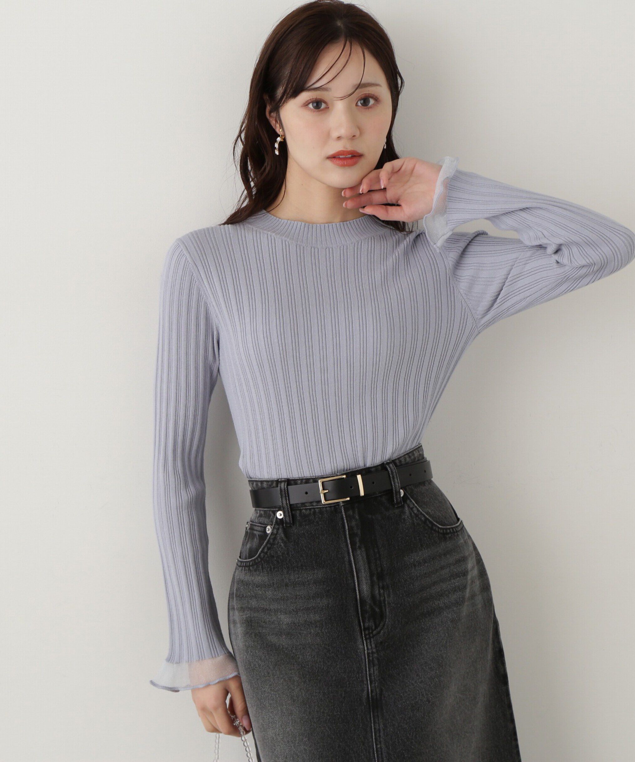 PROPORTION BODY DRESSING「袖シアーリブニット」|ニット・セーター|ブルー