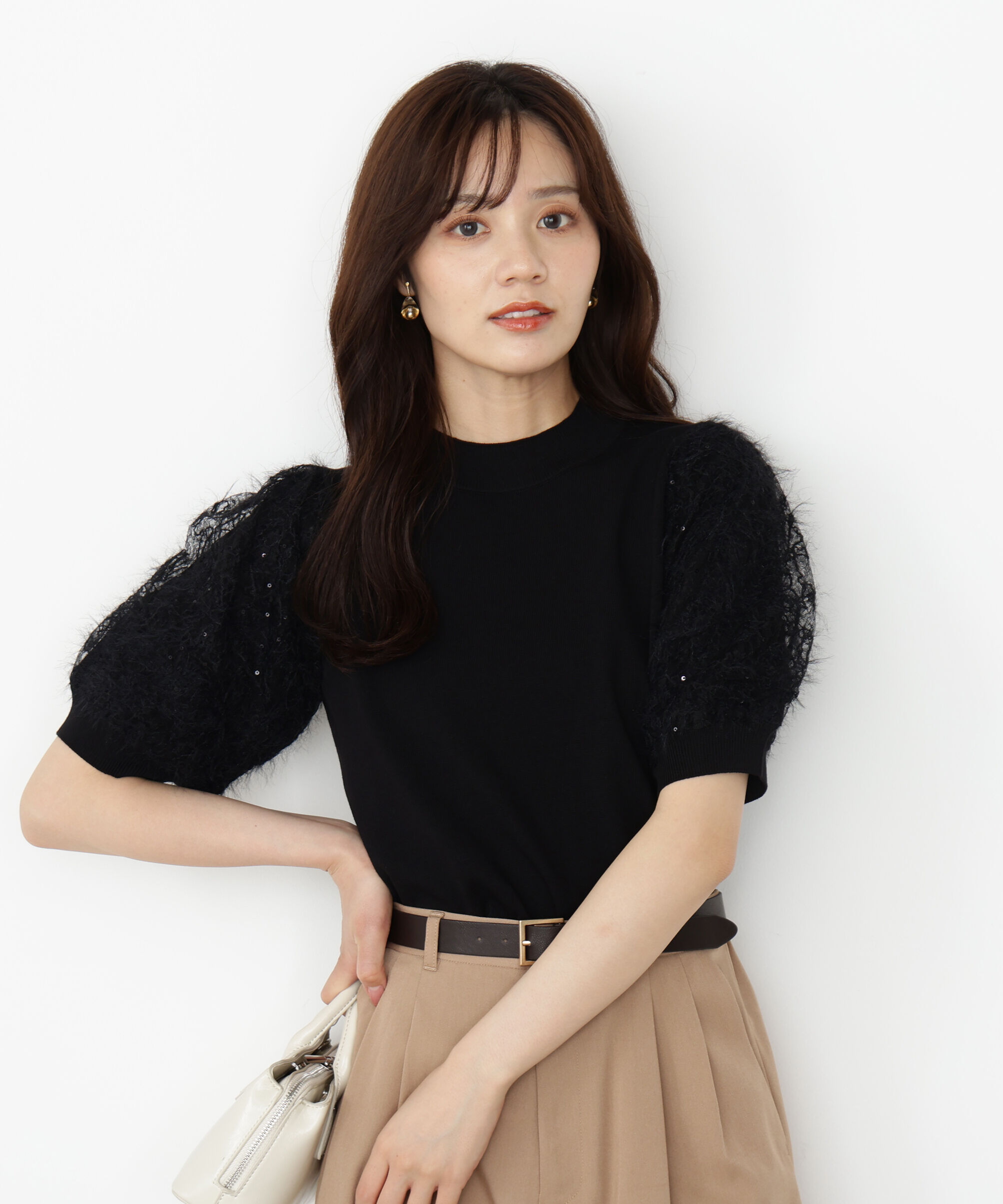 PROPORTION BODY DRESSING「レースドッキングスリーブニット 25AW」|ニット・セーター|ブラック