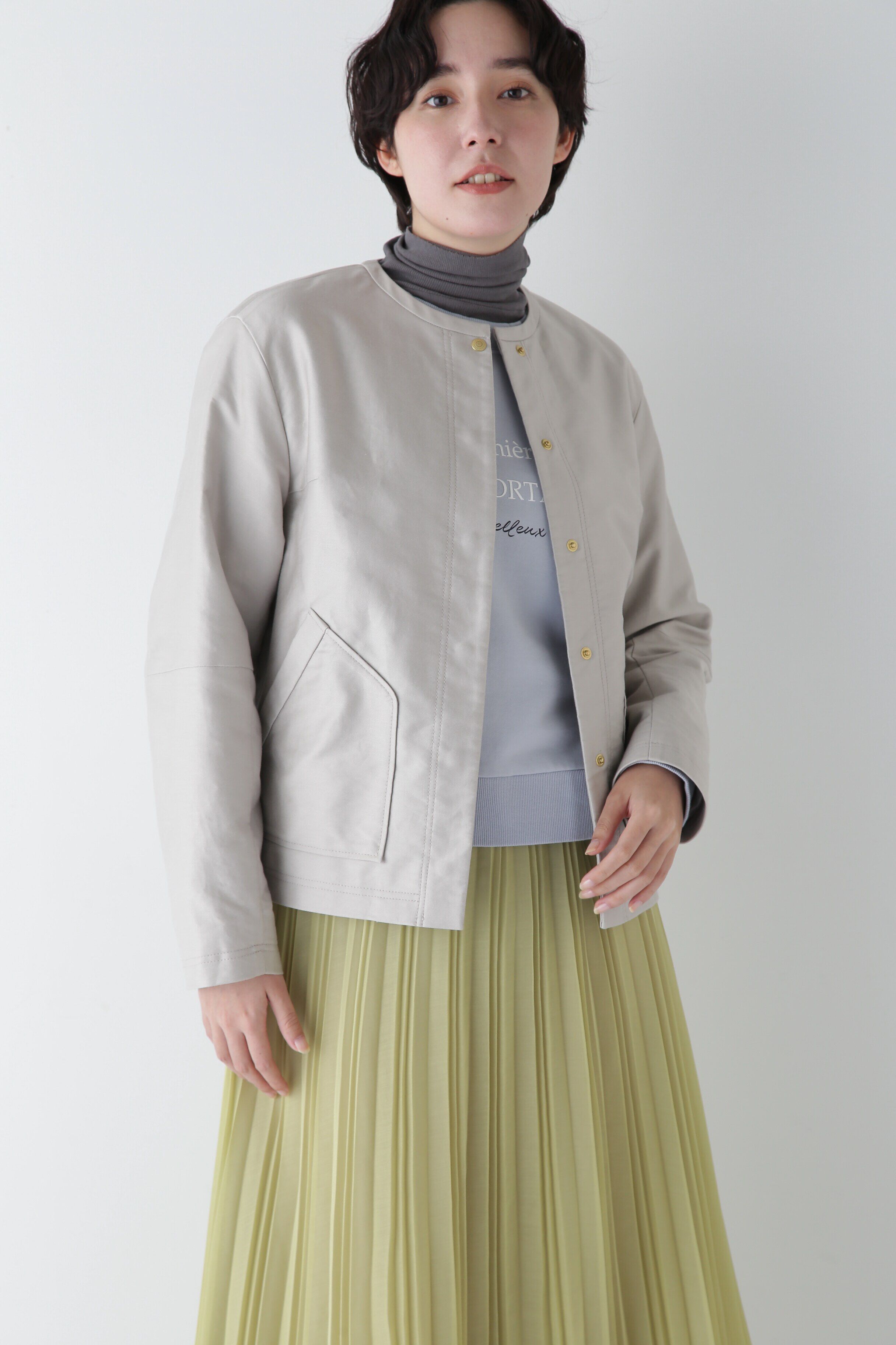  「◆ライトモールスキンクルーネックジャケット」|ブルゾン・スタジャン|グレージュ2