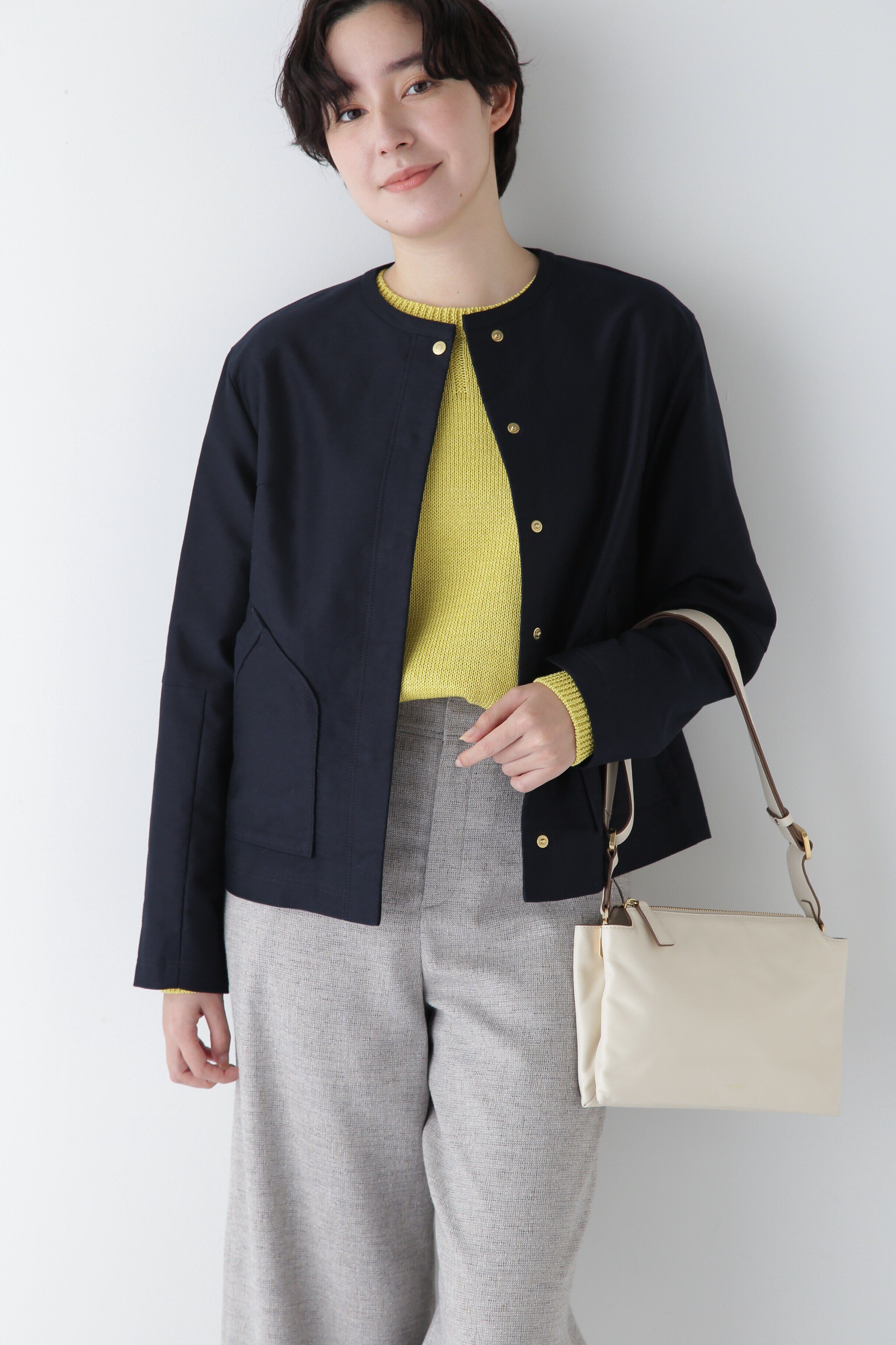  「◆ライトモールスキンクルーネックジャケット」|ブルゾン・スタジャン|ネイビー