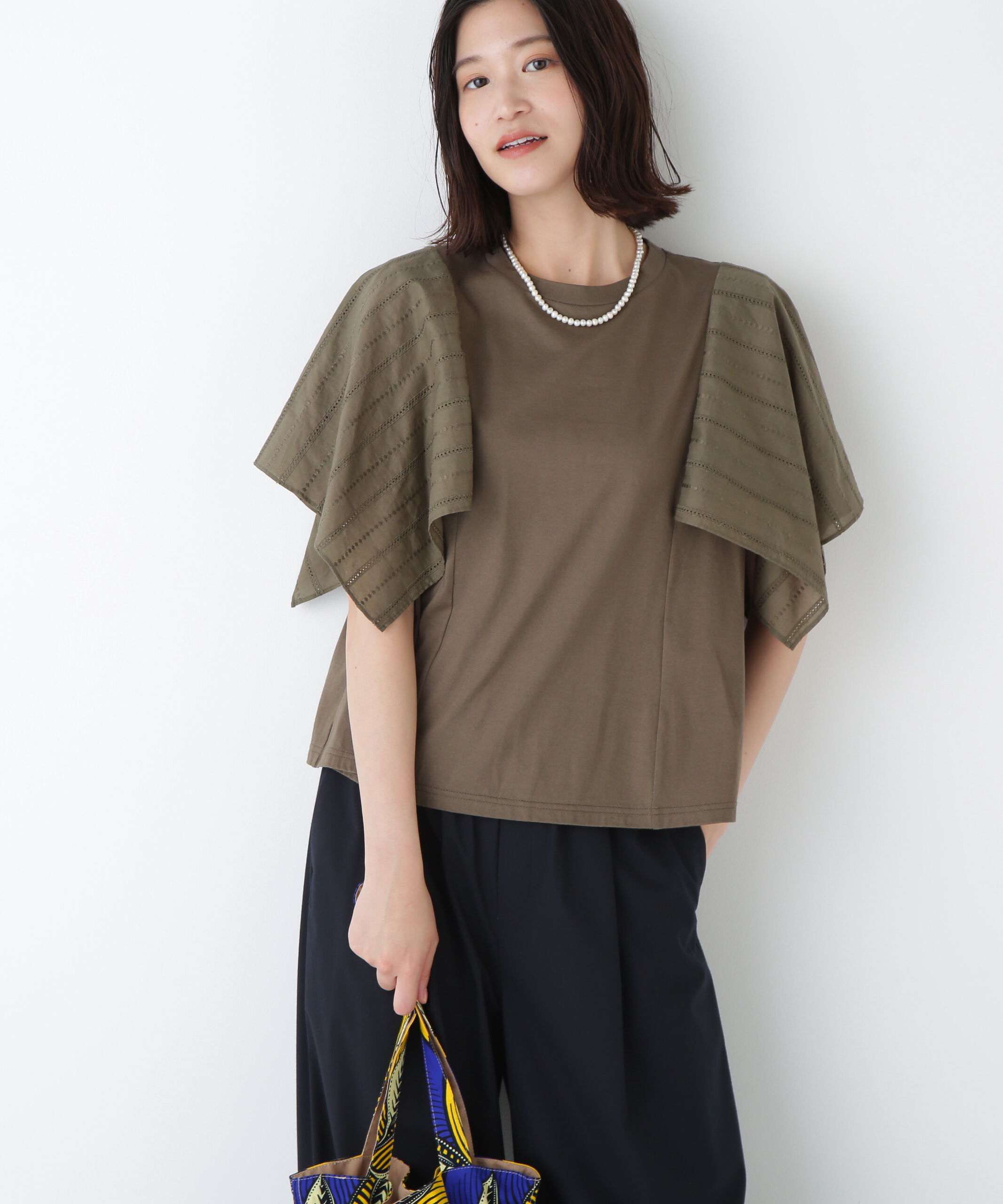  「◆コットンローンレースドッキングプルオーバー」|Tシャツ・カットソー|カーキ