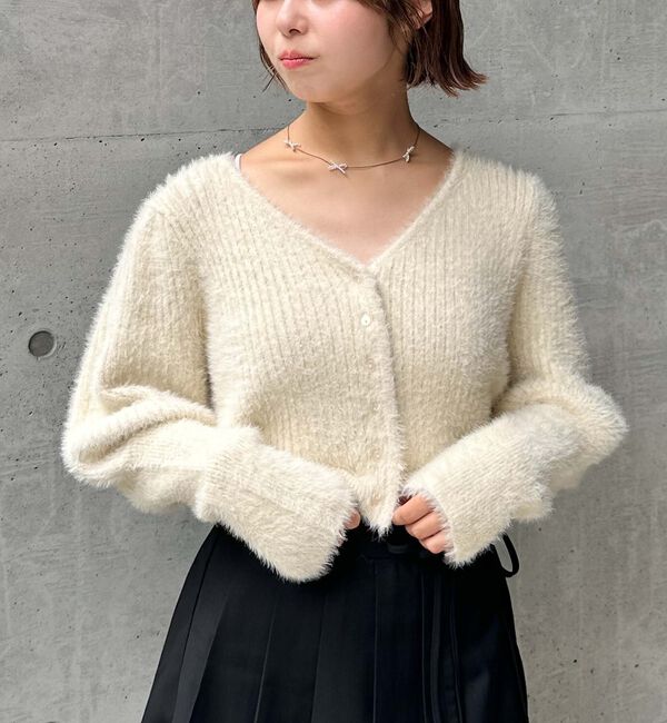 archives「スパンコールフェザーパフスリーブカーディガン」|カーディガン|IVORY