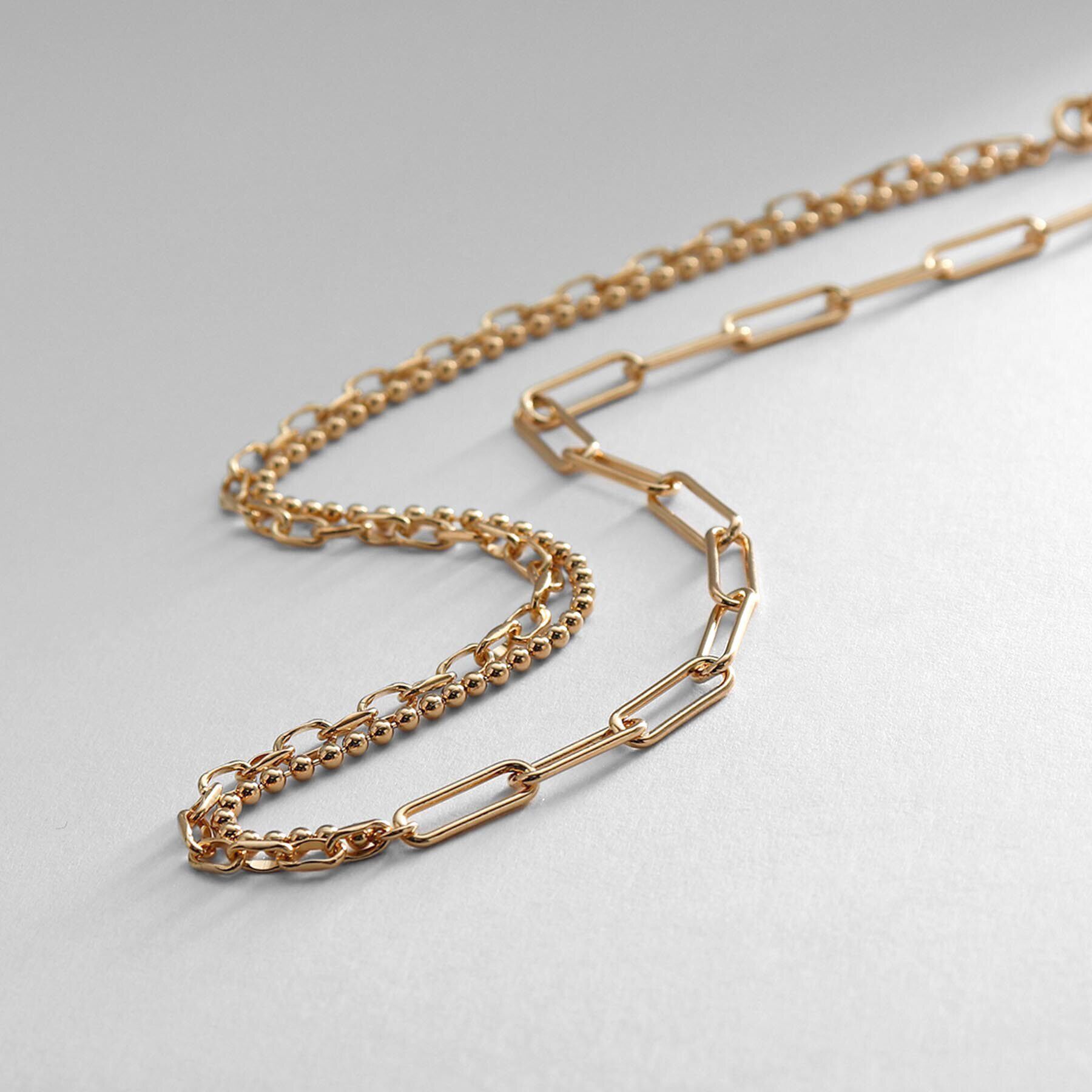 COCOSHNIK ONKITSCH「シルバー コンビネーションチェーン ニュアンスボールネックレス GP」|ネックレス|ゴールド(600)