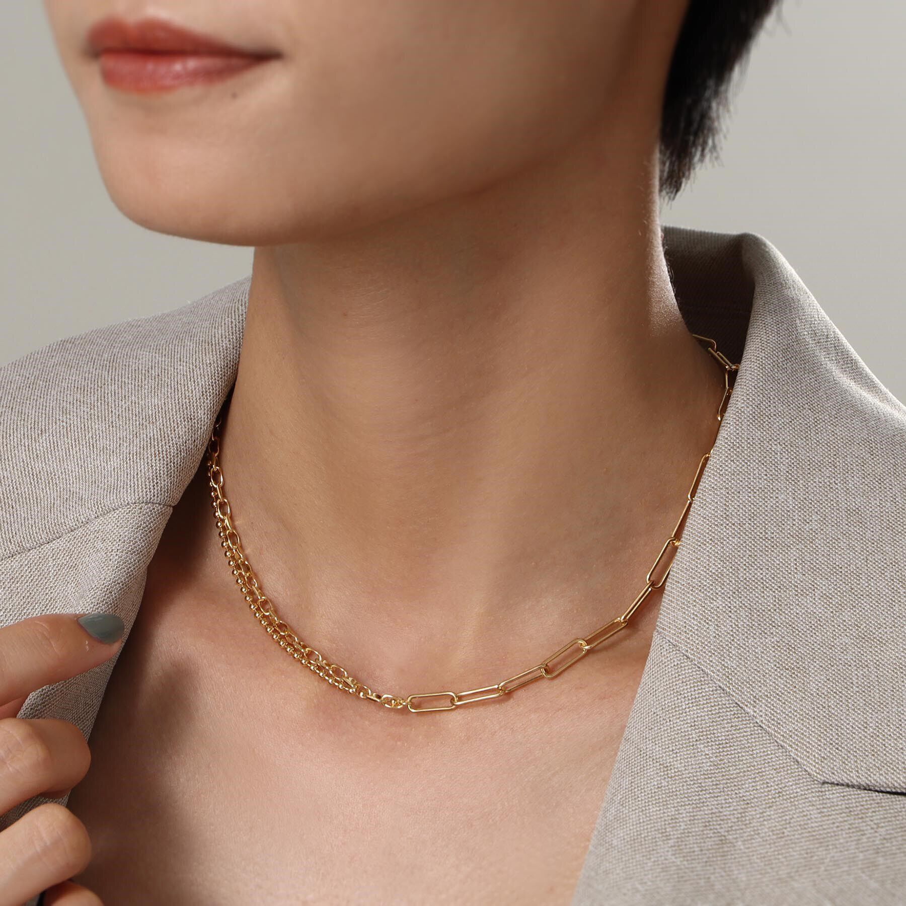 COCOSHNIK ONKITSCH「シルバー コンビネーションチェーン ニュアンスボールネックレス GP」|ネックレス|