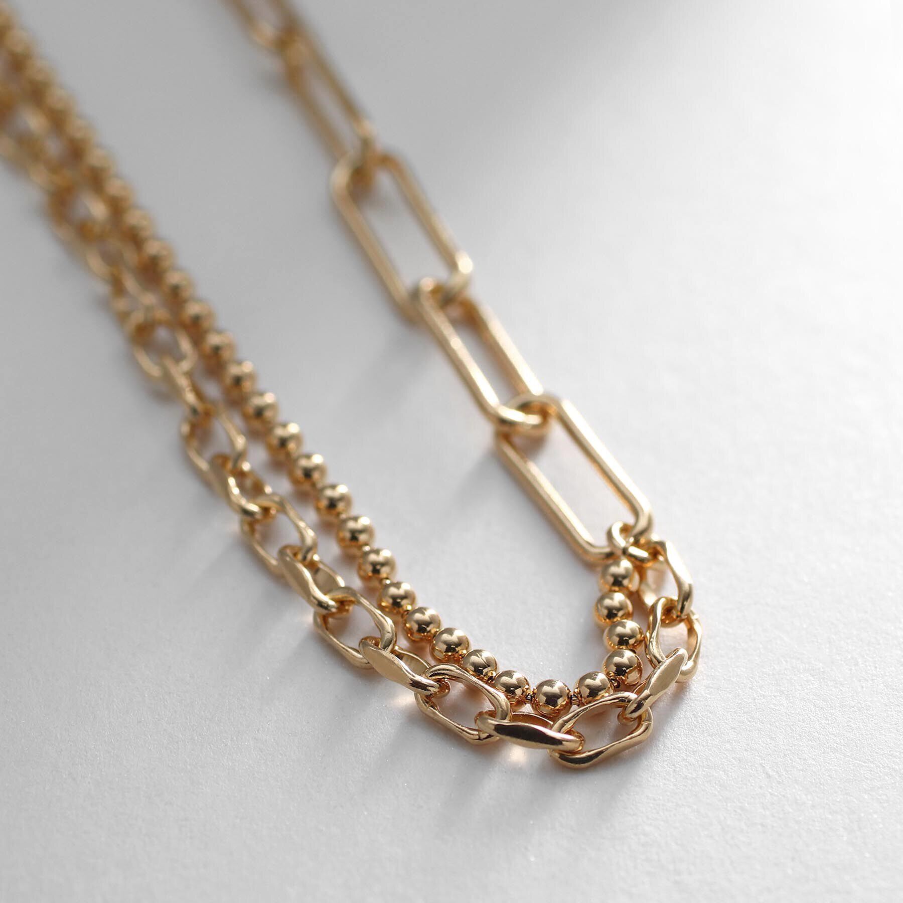 COCOSHNIK ONKITSCH「シルバー コンビネーションチェーン ニュアンスボールネックレス GP」|ネックレス|