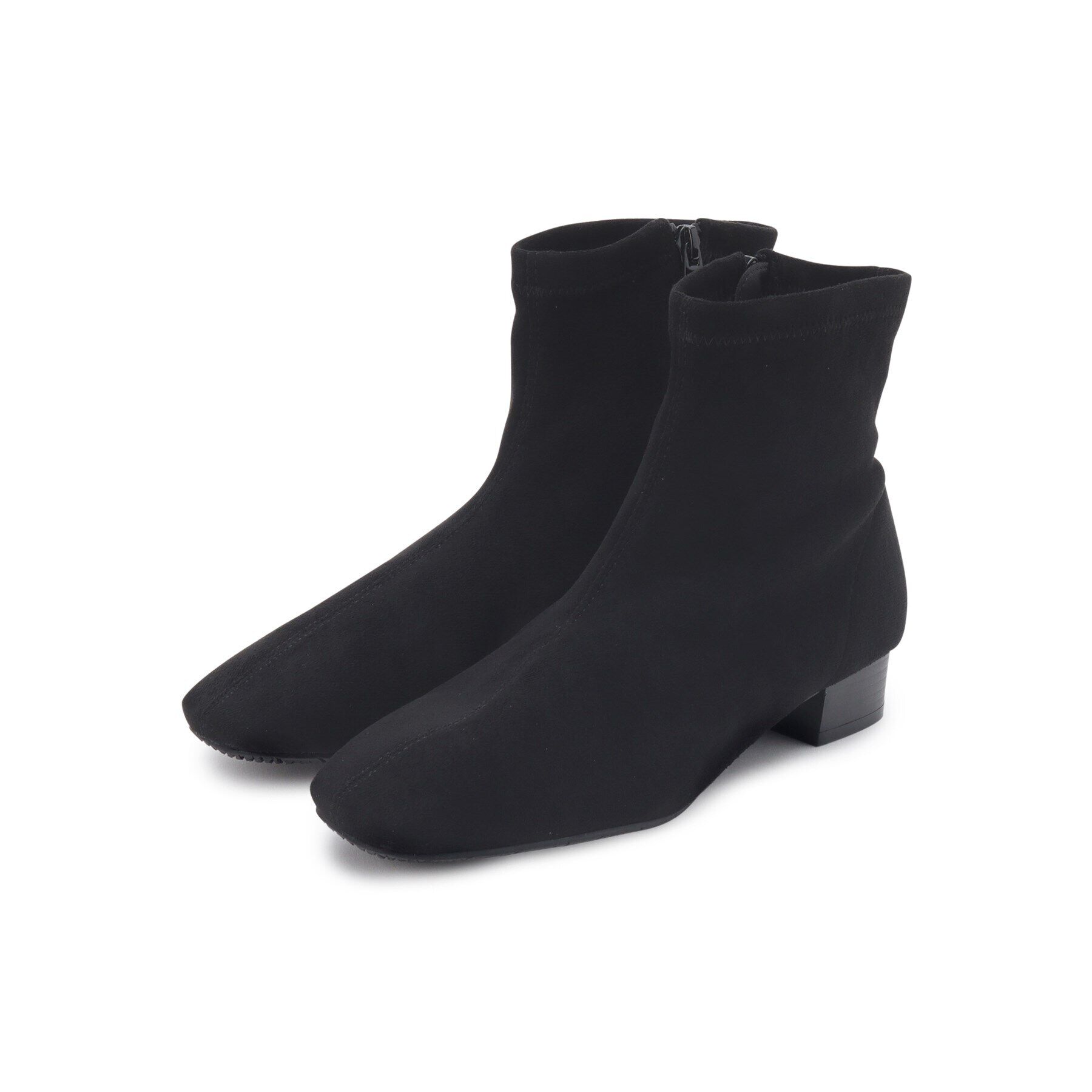 SHOO･LA･RUE「【22.5cm～25.0cm】軽くて歩きやすい ローヒール あったかストレッチブーツ」|ショートブーツ|ブラック(019)