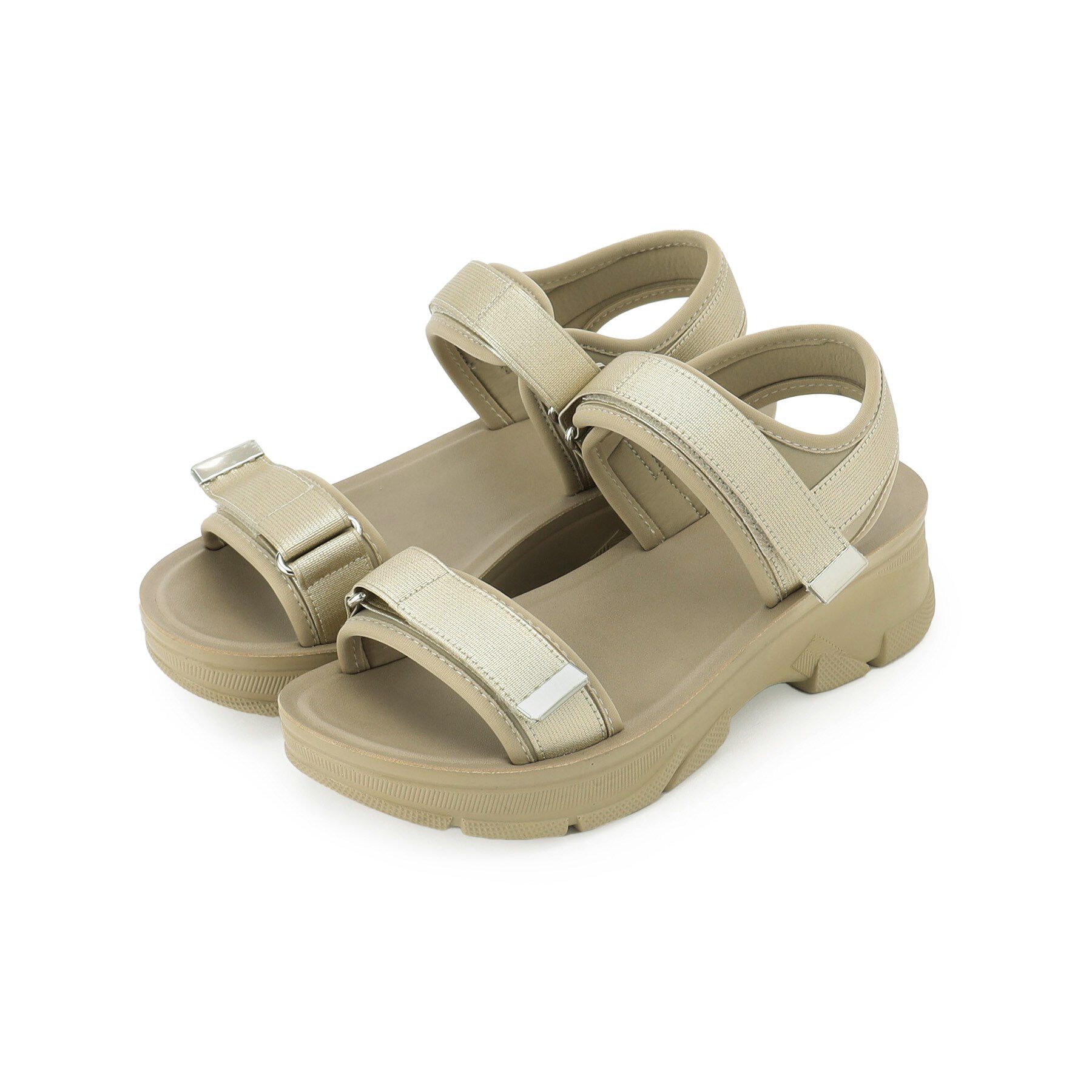 SHOO･LA･RUE「【高レビュー】スポーティで上品 大人のためのテープスポサン」|サンダル|ゴールド(007)