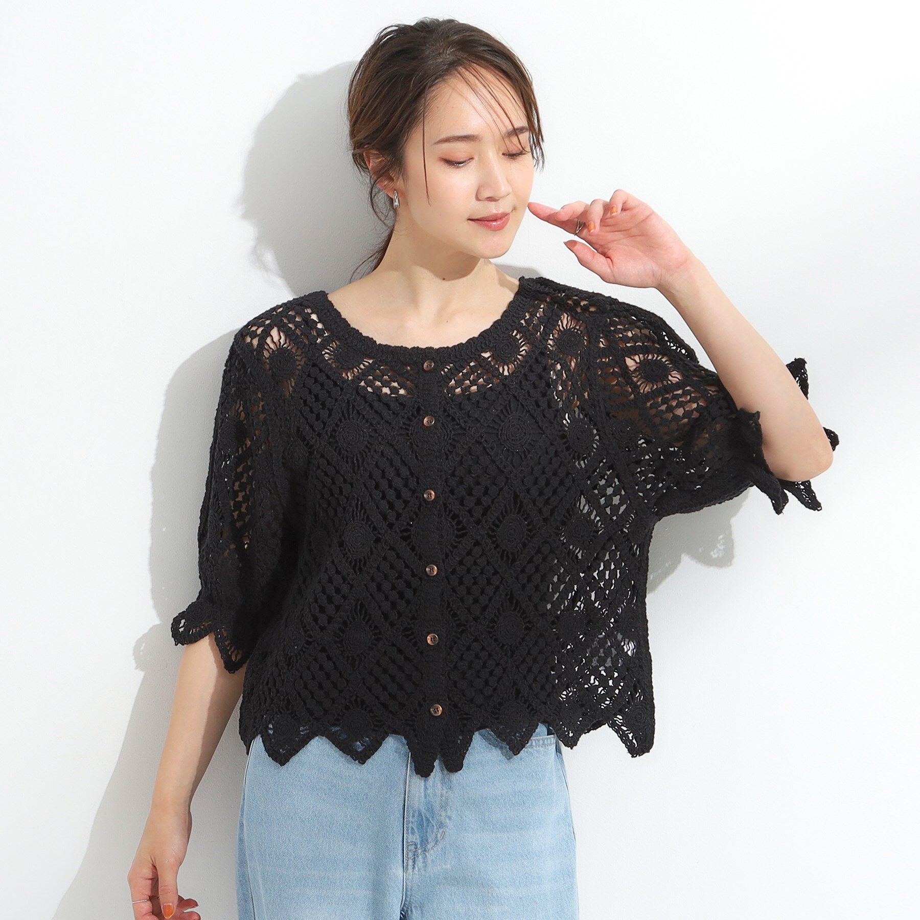 SHOO･LA･RUE「【2WAY】大人のほんのり甘いスタイルに クロシェレースカーディガン」|カーディガン|