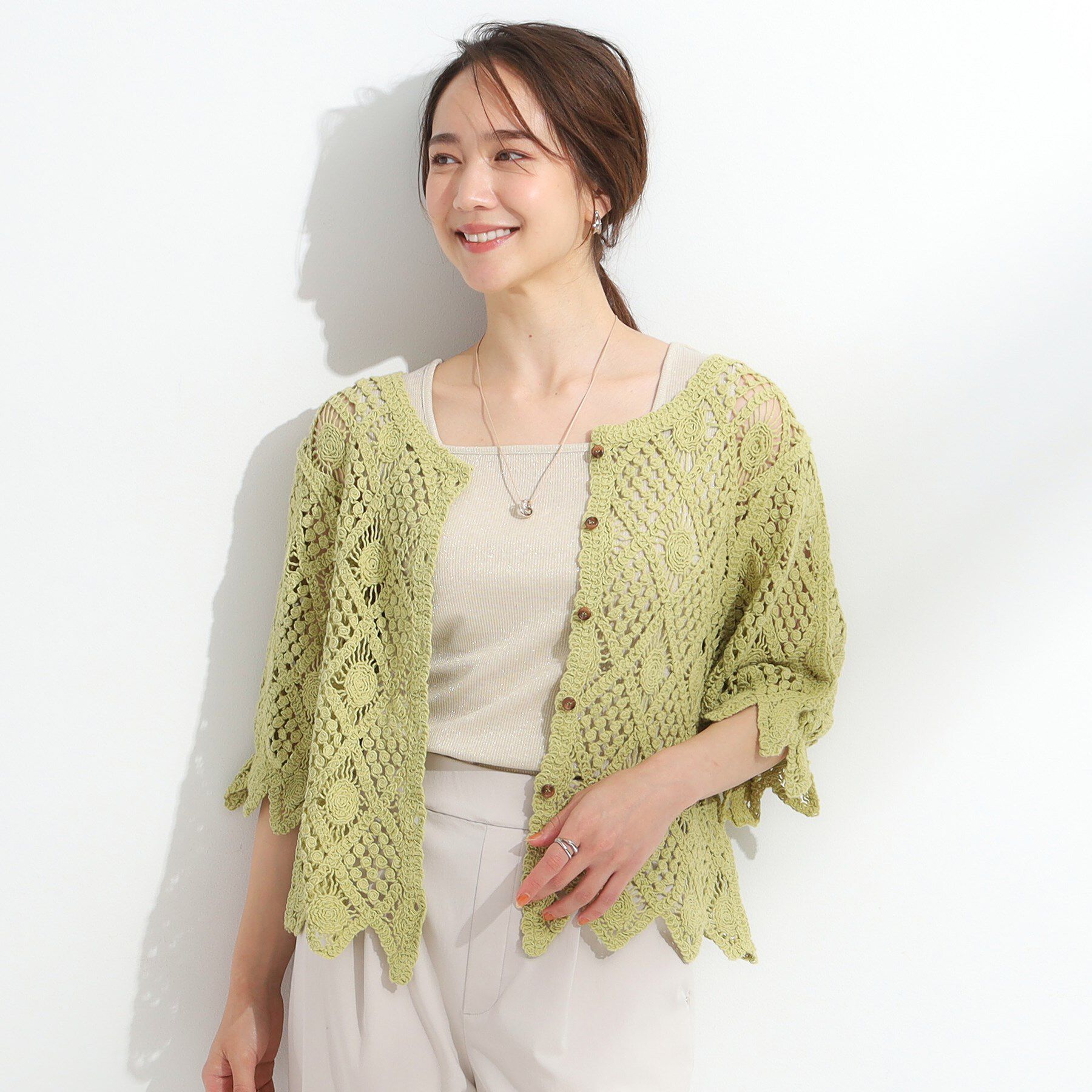 SHOO･LA･RUE「【2WAY】大人のほんのり甘いスタイルに クロシェレースカーディガン」|カーディガン|