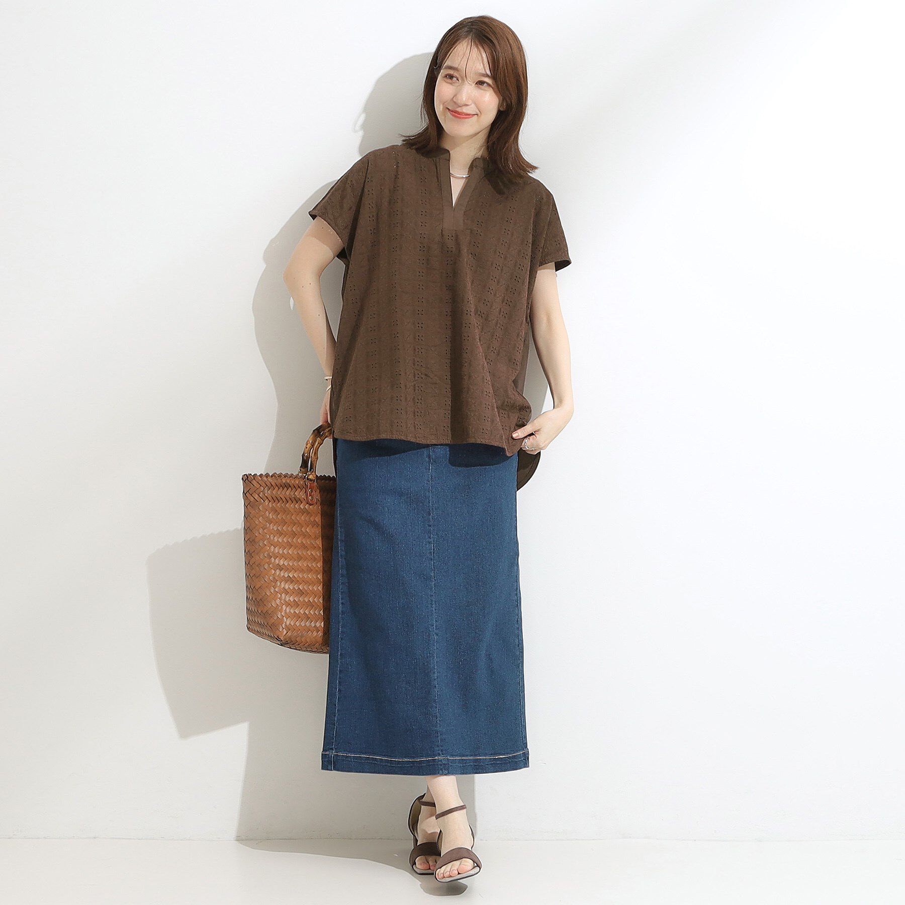 SHOO･LA･RUE「【S-LL】抜け感とすっきり見えを叶える 刺繍レース スキッパー襟トップス」|Tシャツ・カットソー|